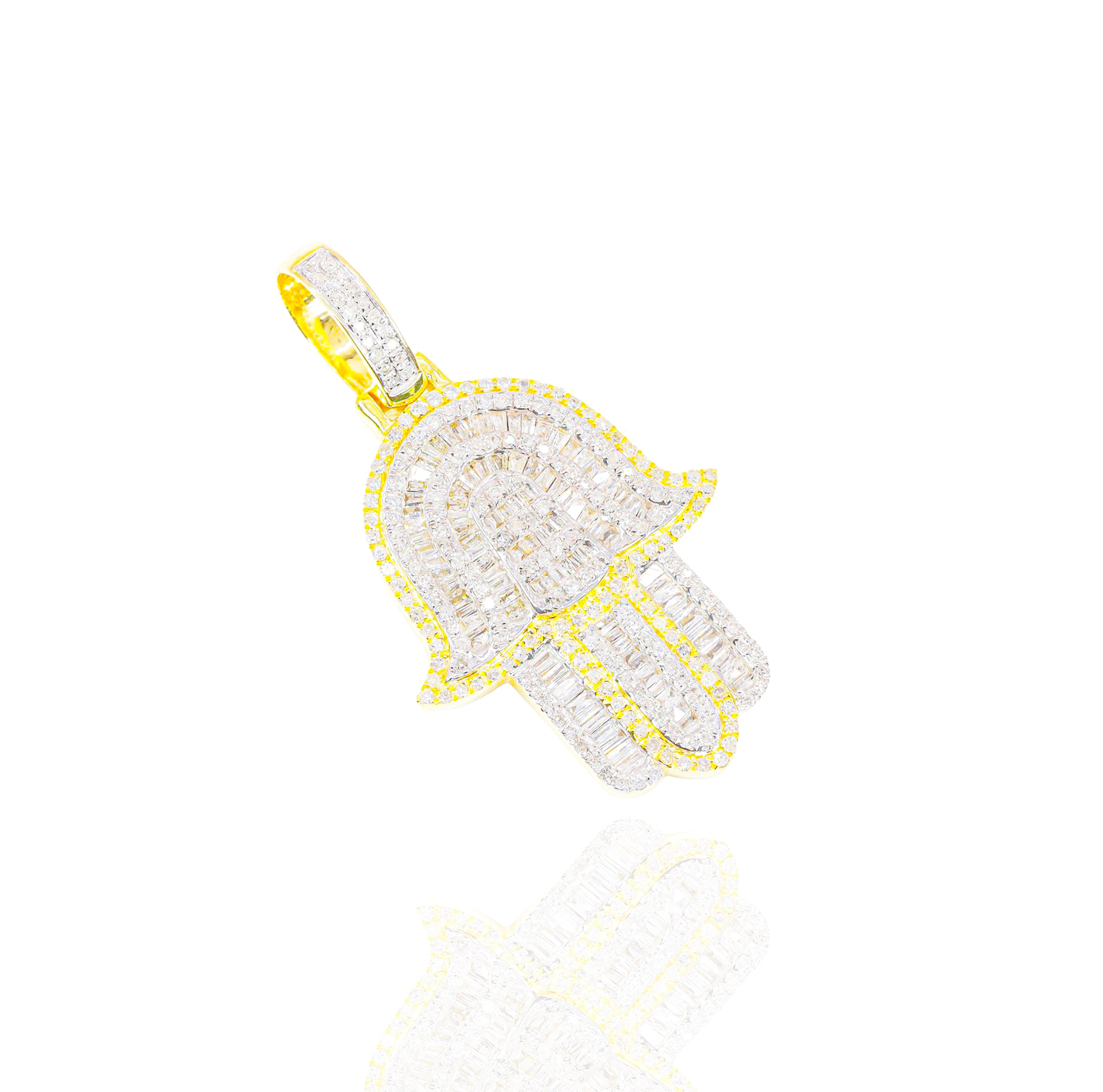 Two-Tone Hamza Hand Baguette Diamond Pendant