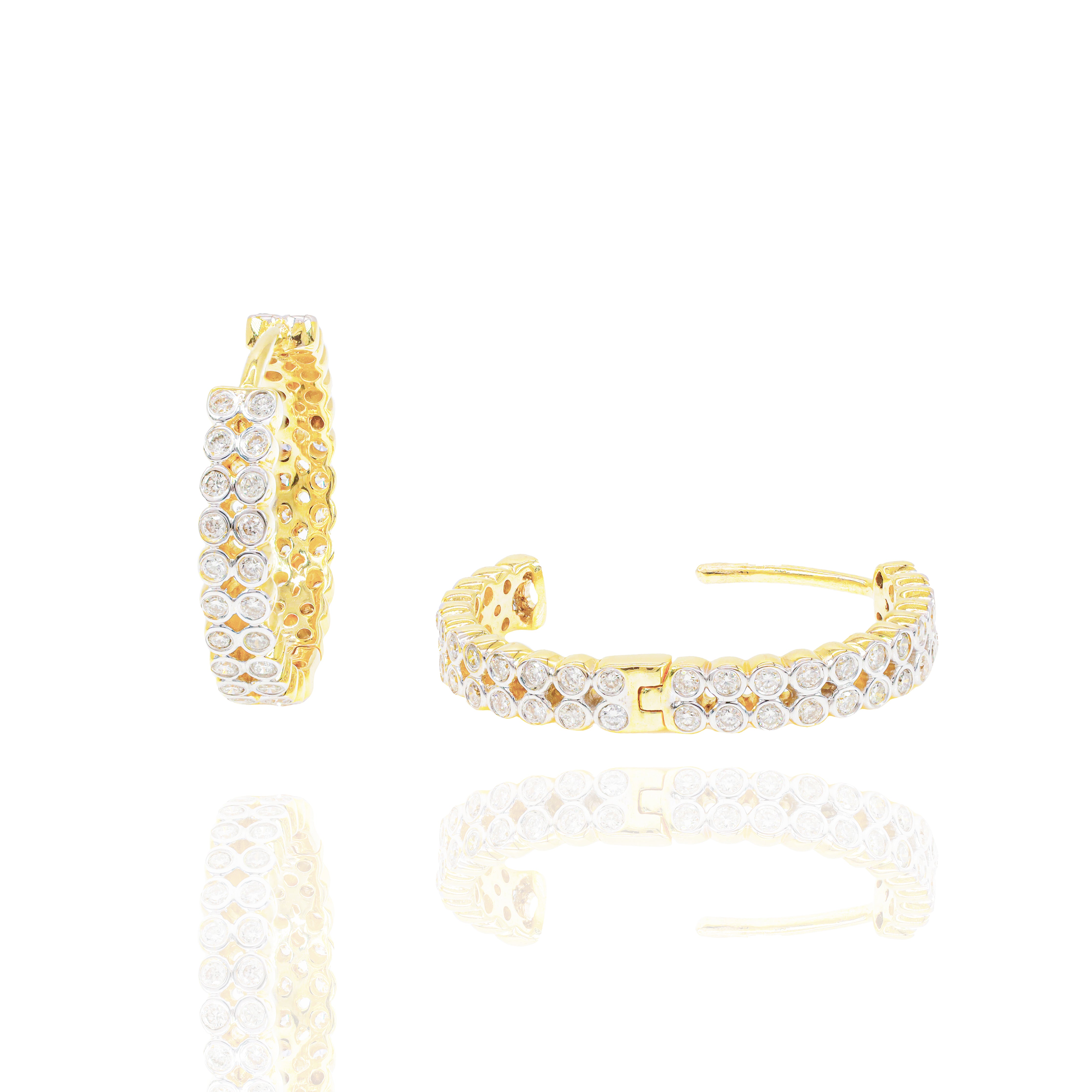 Two-Row Bezel Set Diamond Hoop Earrings