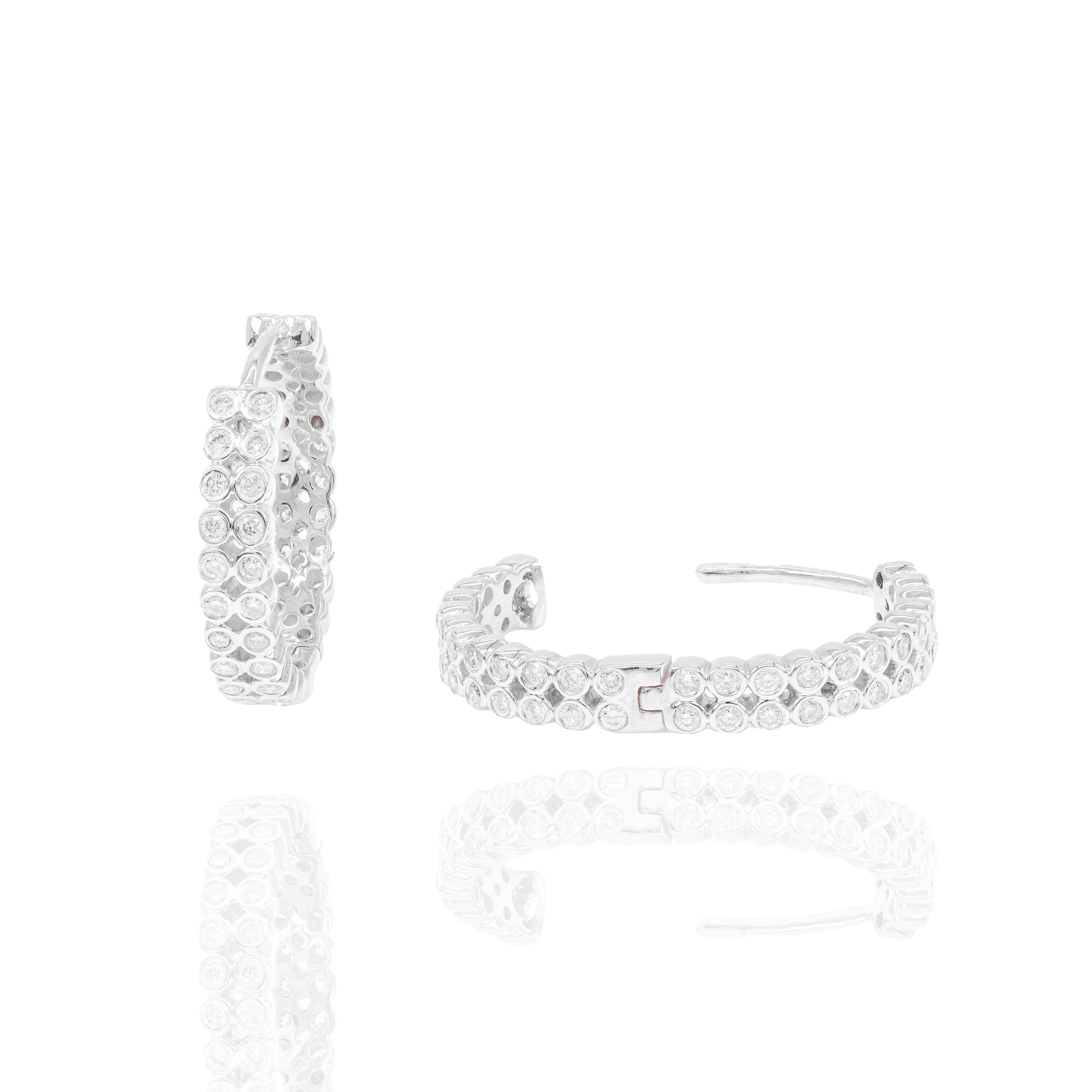 Two-Row Bezel Set Diamond Hoop Earrings