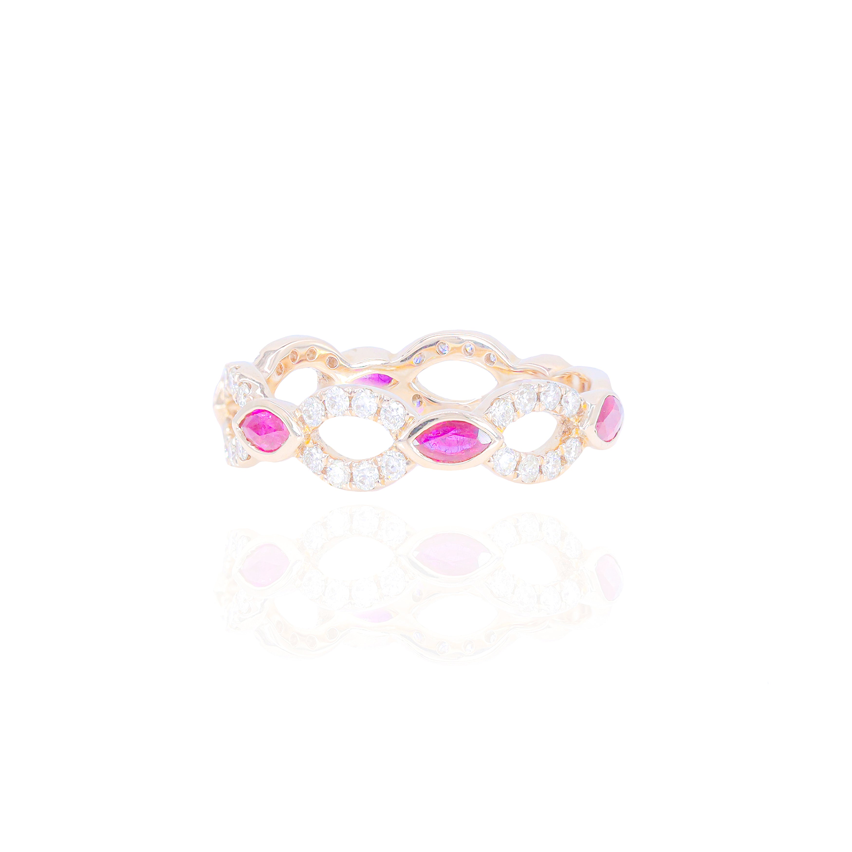 Interlocking Diamond Ring with Gemstones