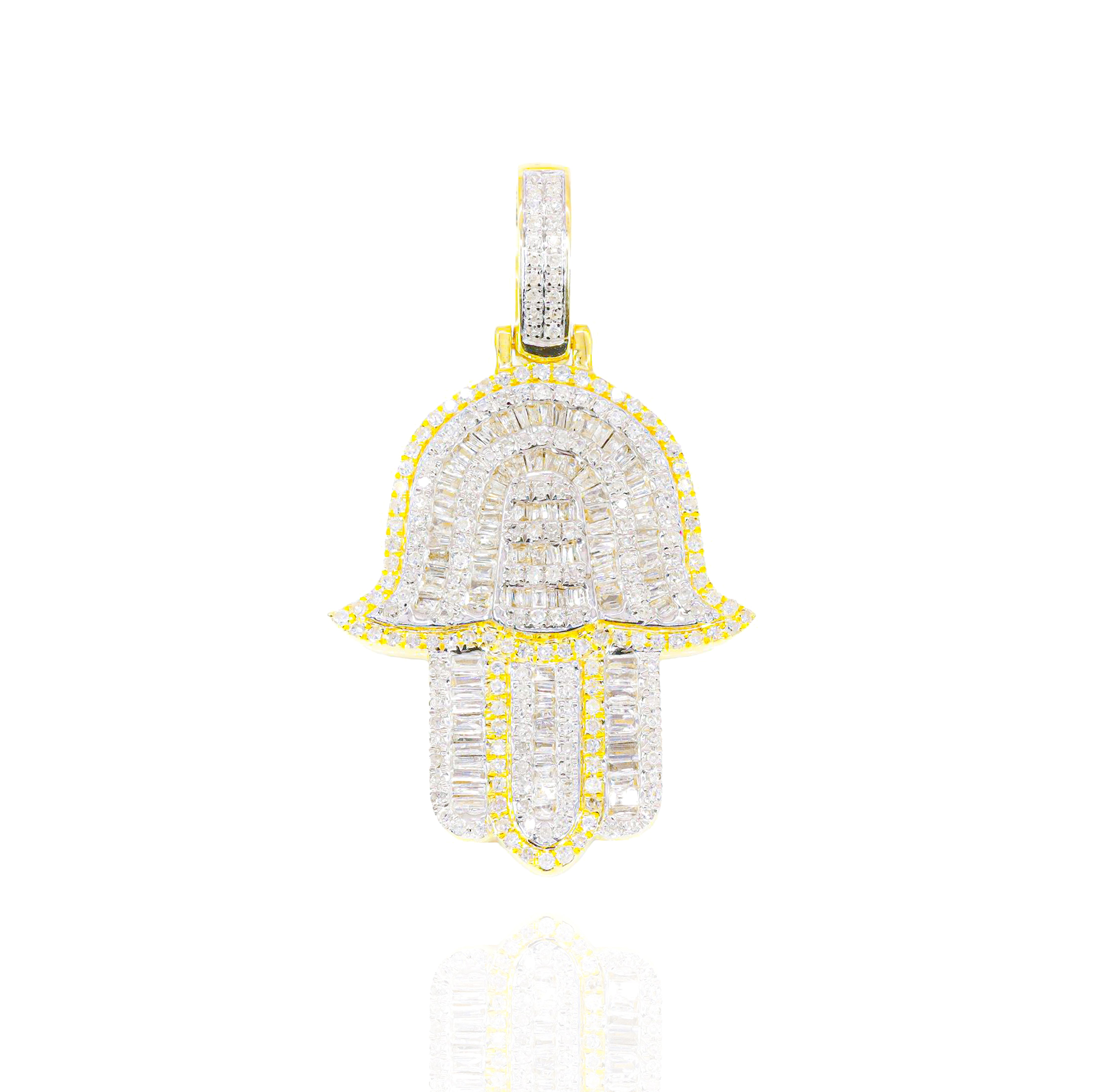 Two-Tone Hamza Hand Baguette Diamond Pendant