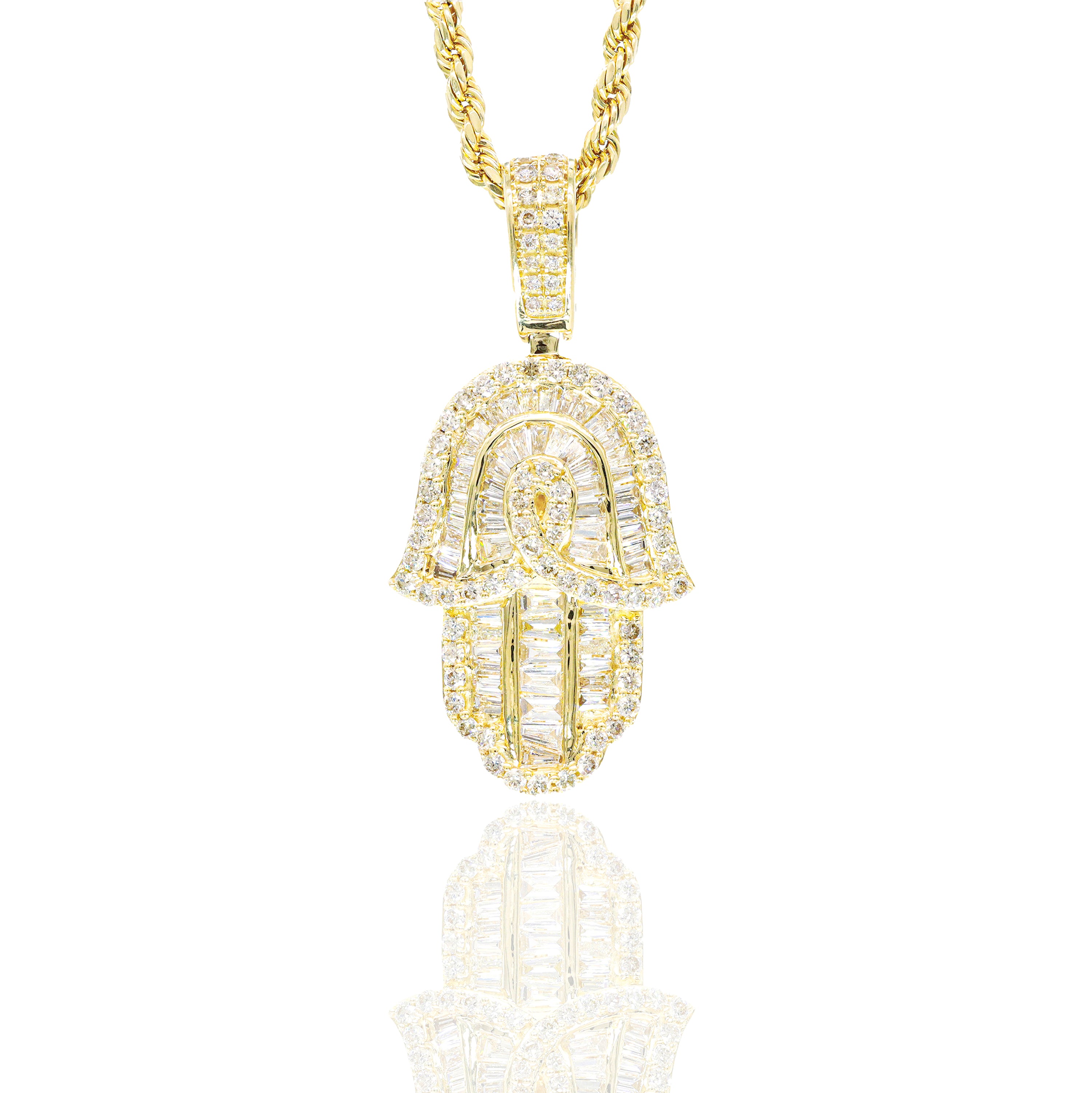 Layered Hamza Hand Diamond Pendant
