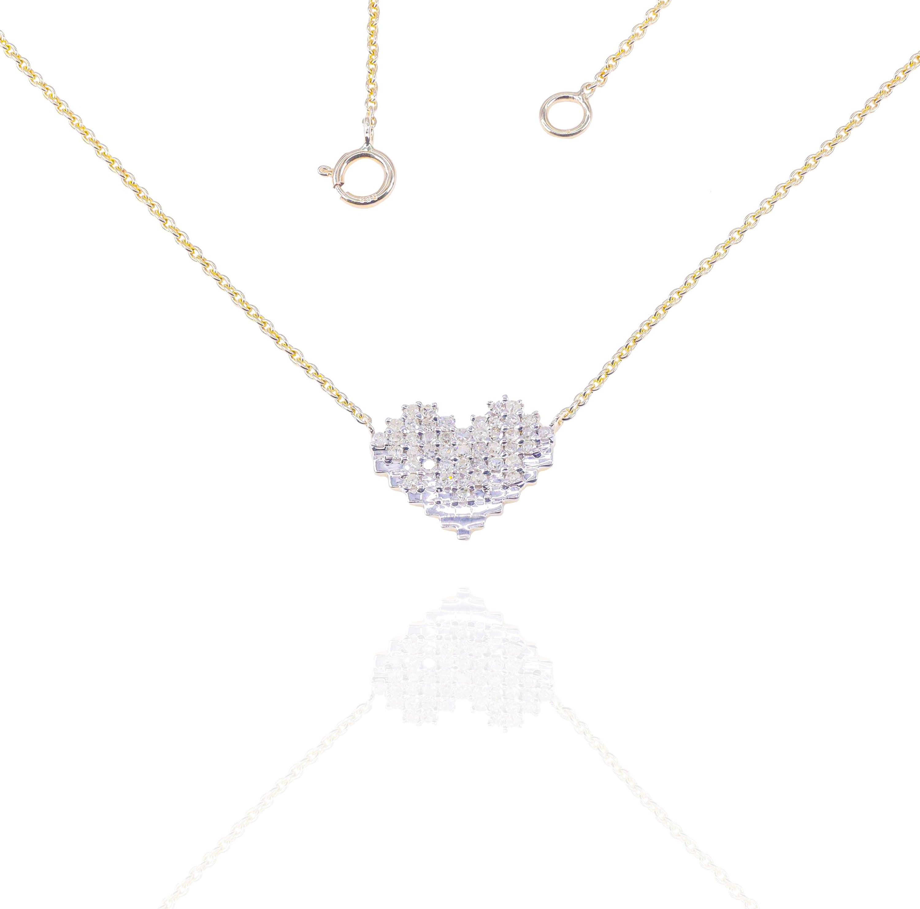 Pixelated Heart Diamond Pendant w/ Link Chain