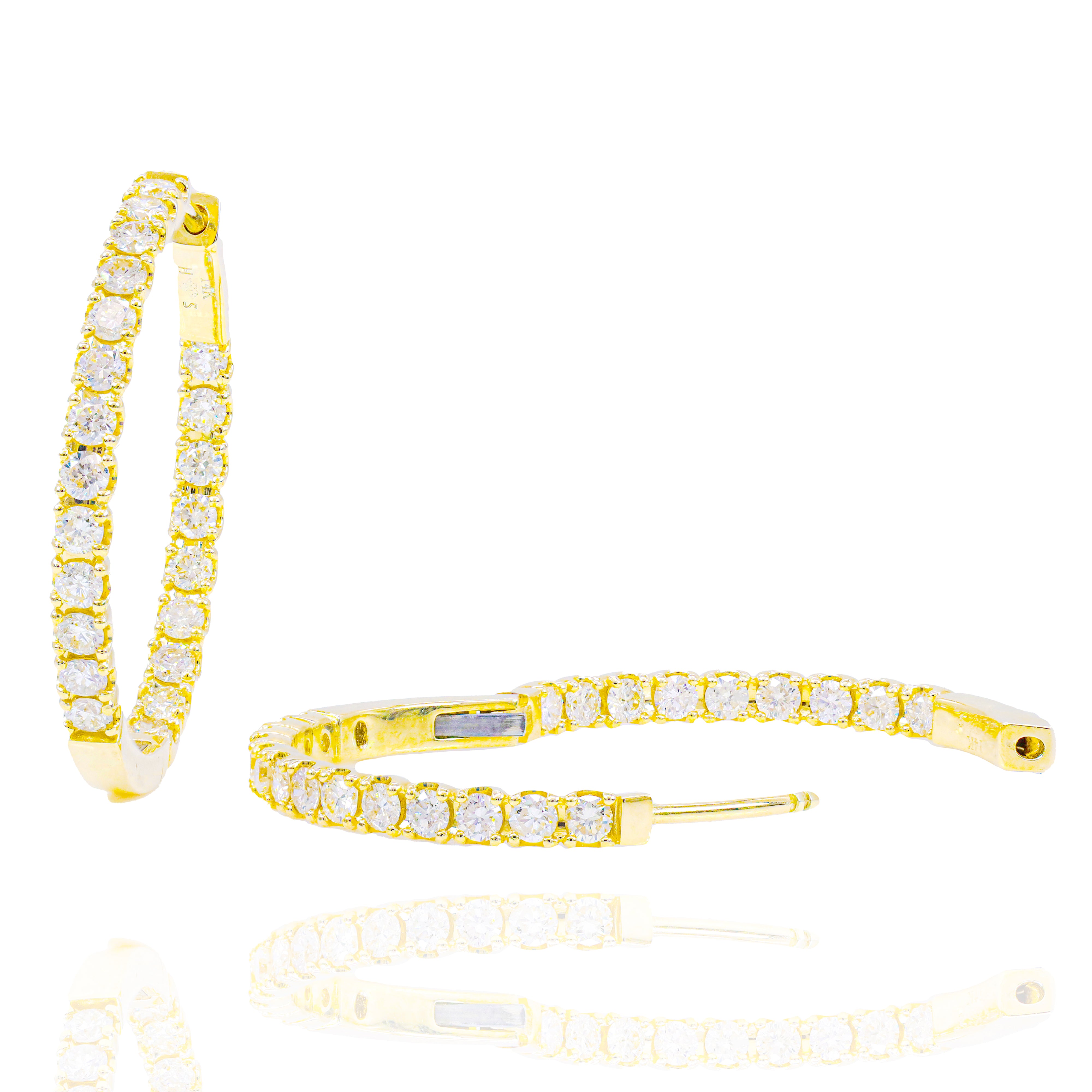 One Inch Diamond Hoop Earrings (Inner and Outer Diamond)