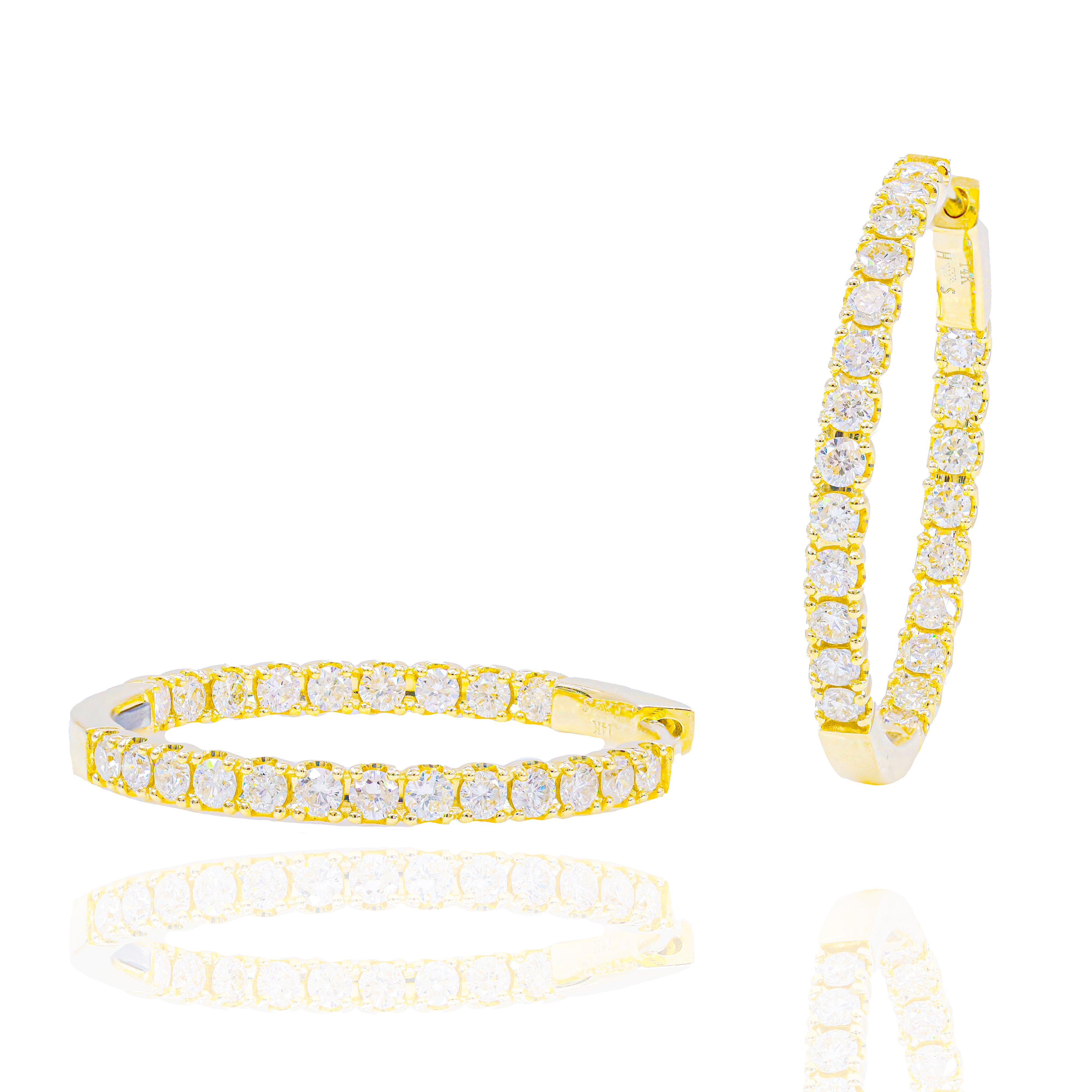 One Inch Diamond Hoop Earrings (Inner and Outer Diamond)