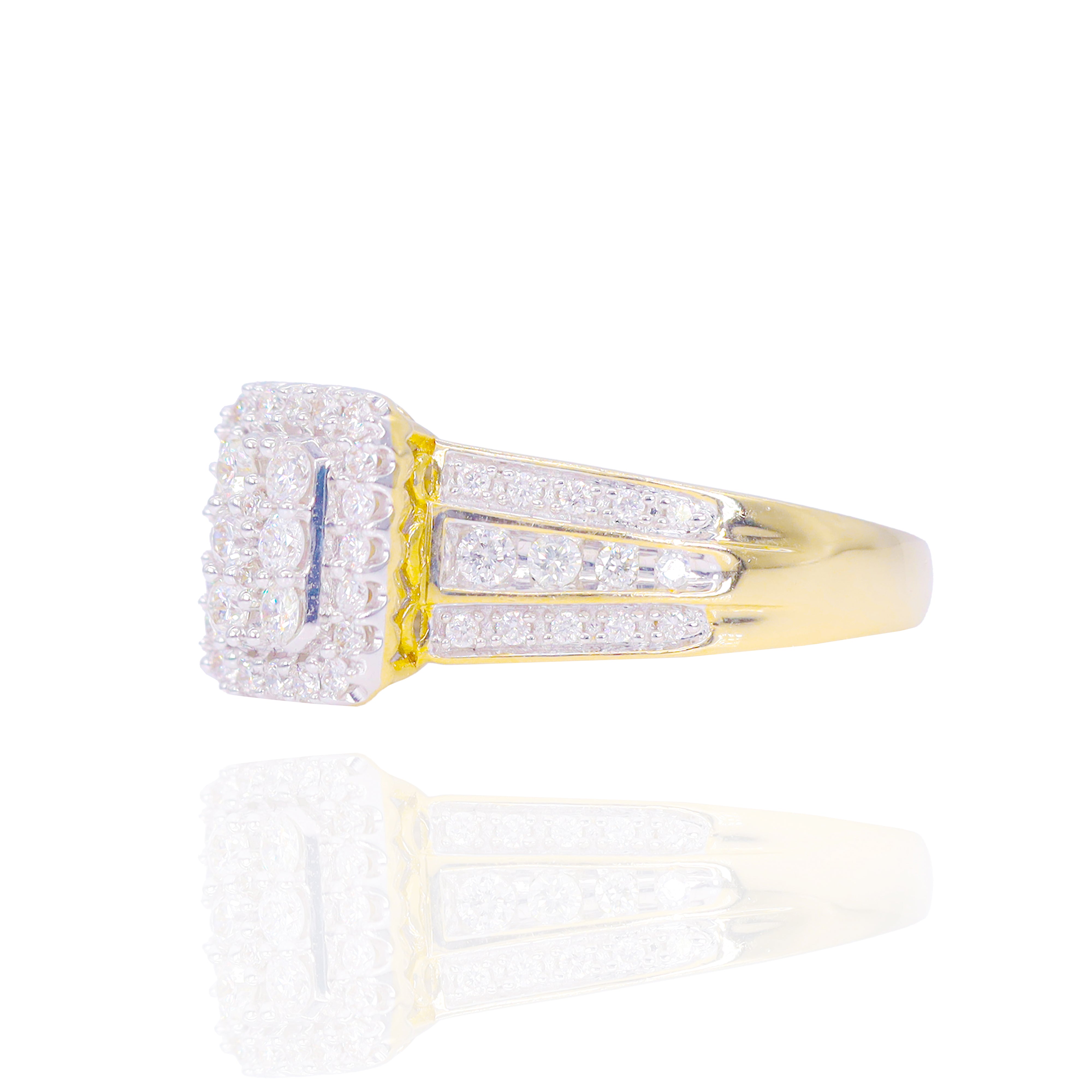 Two Tone Emerald Shape Diamond Engagement Ring