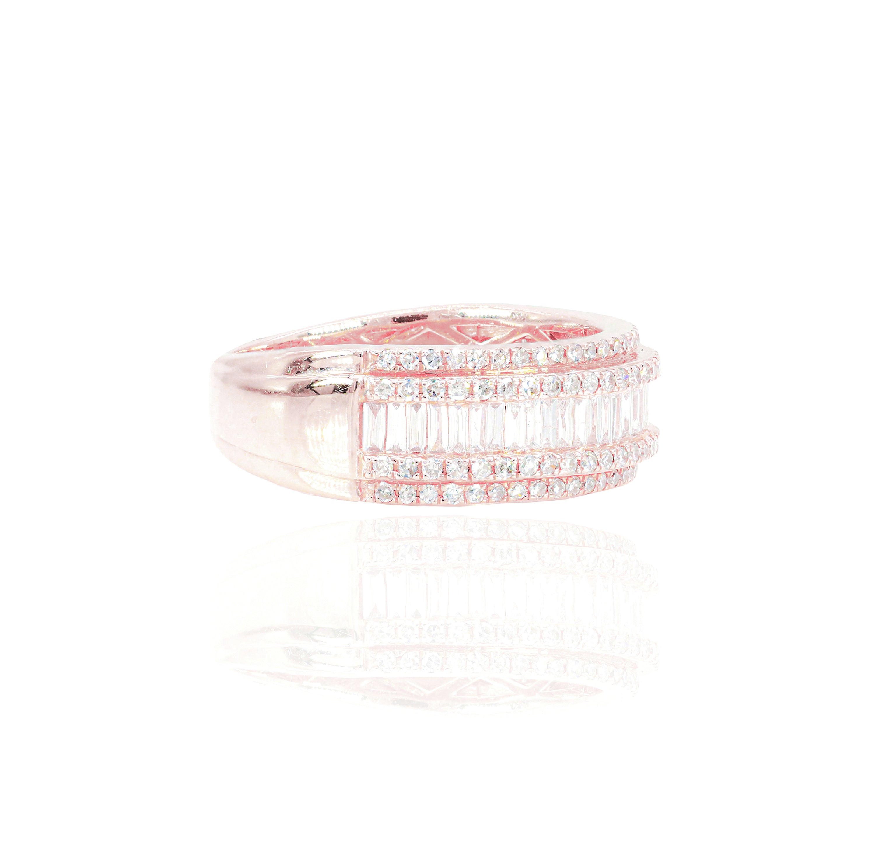 Straight Baguette with Round Border Diamond Ring