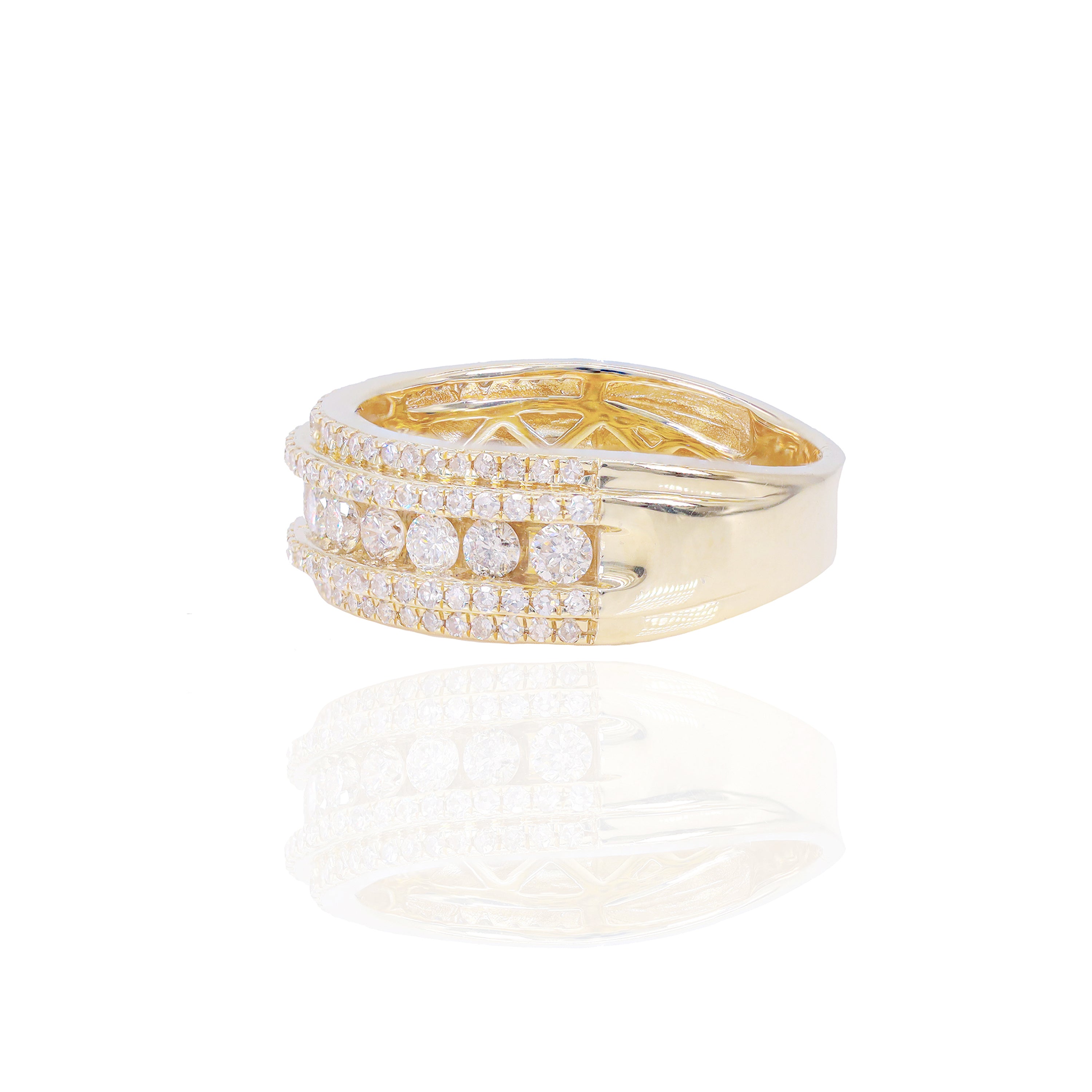 Center Row with Double Row Border Diamond Ring Band