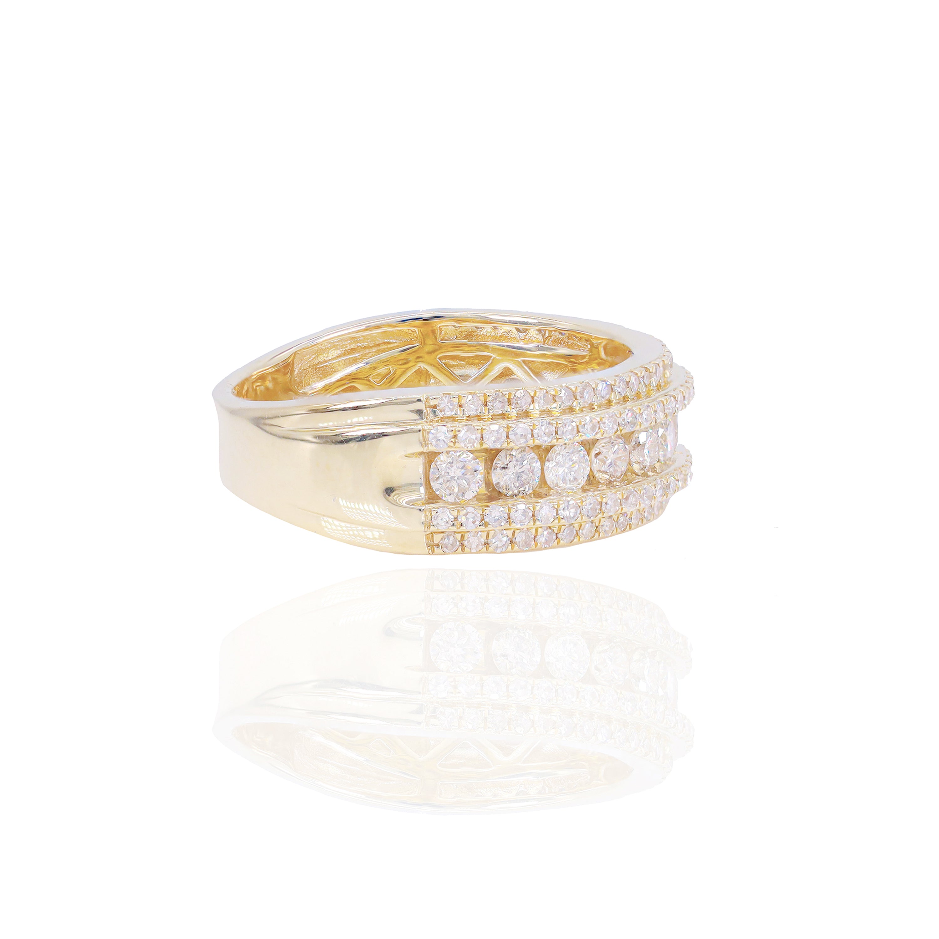 Center Row with Double Row Border Diamond Ring Band