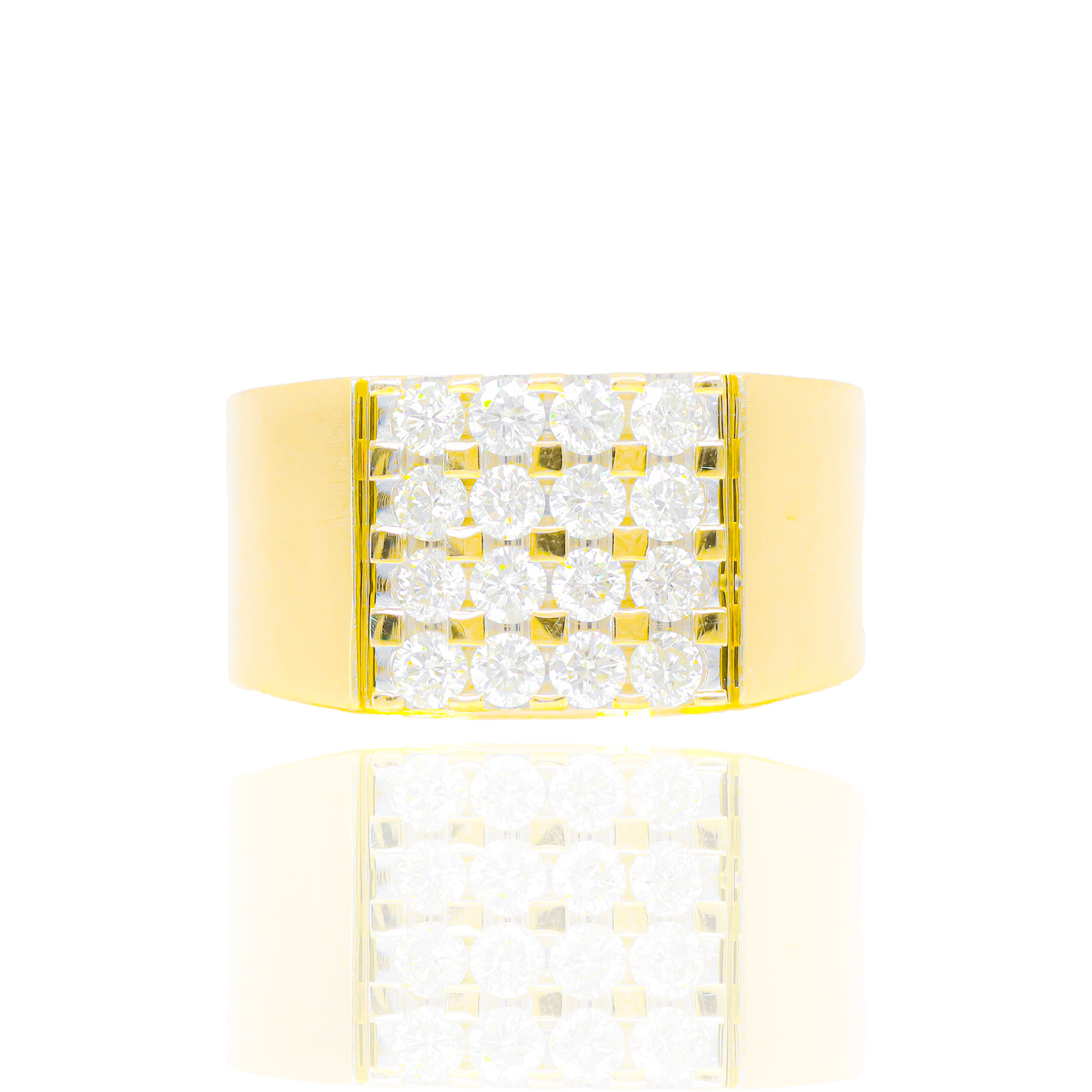 4 Row Diamond Square Gold Ring