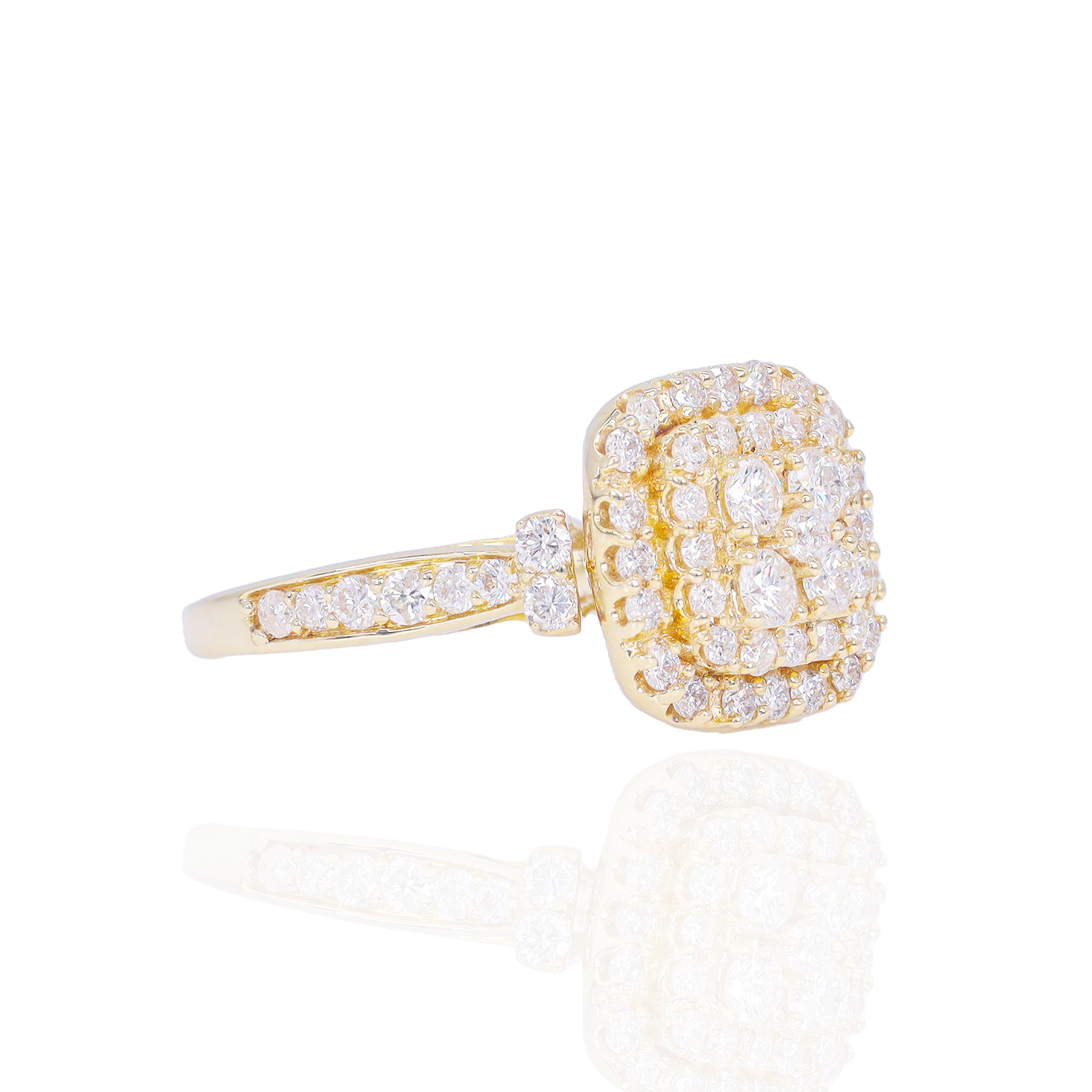 Square Shape with Double Halo and Side Stones Diamond Engagement Ring