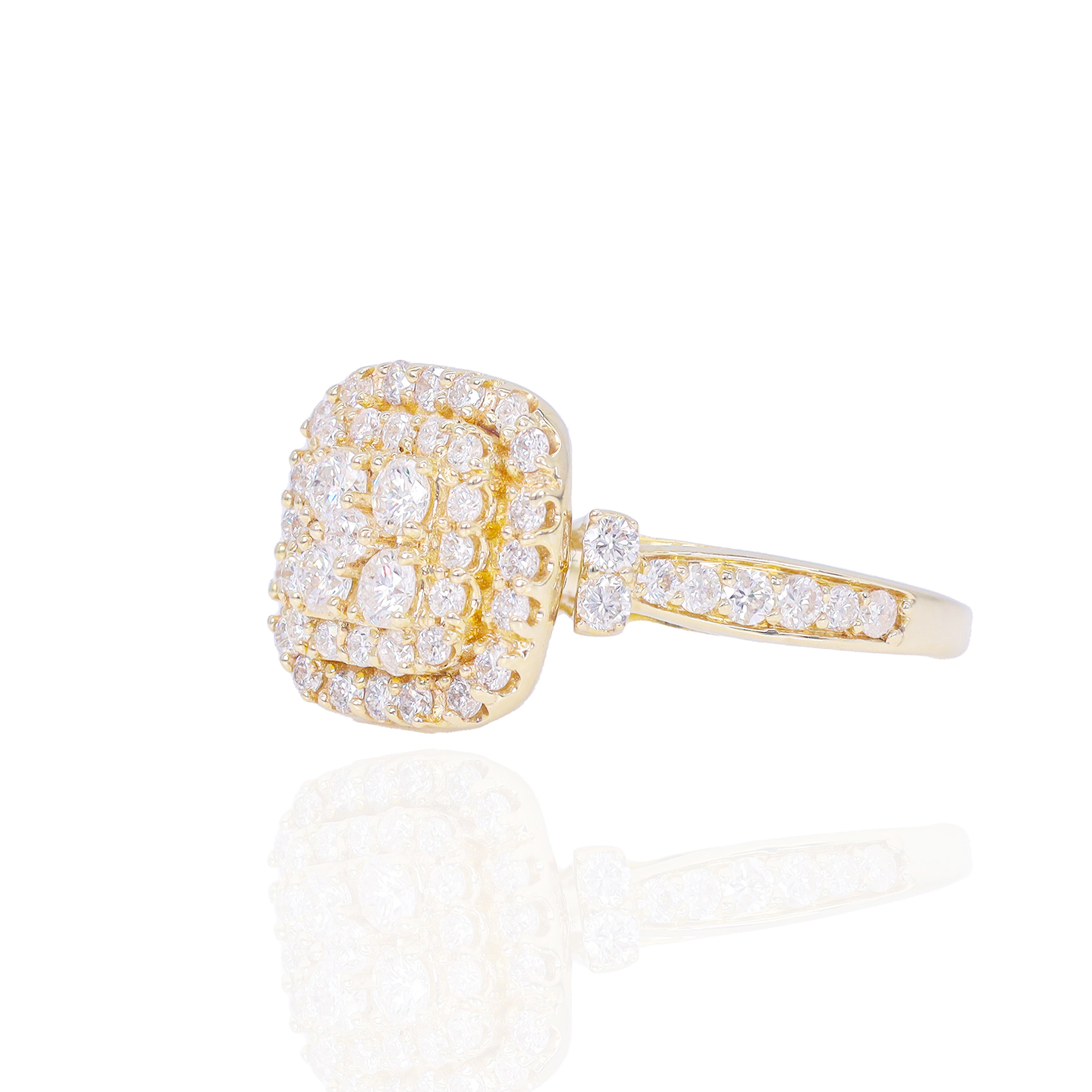 Square Shape with Double Halo and Side Stones Diamond Engagement Ring