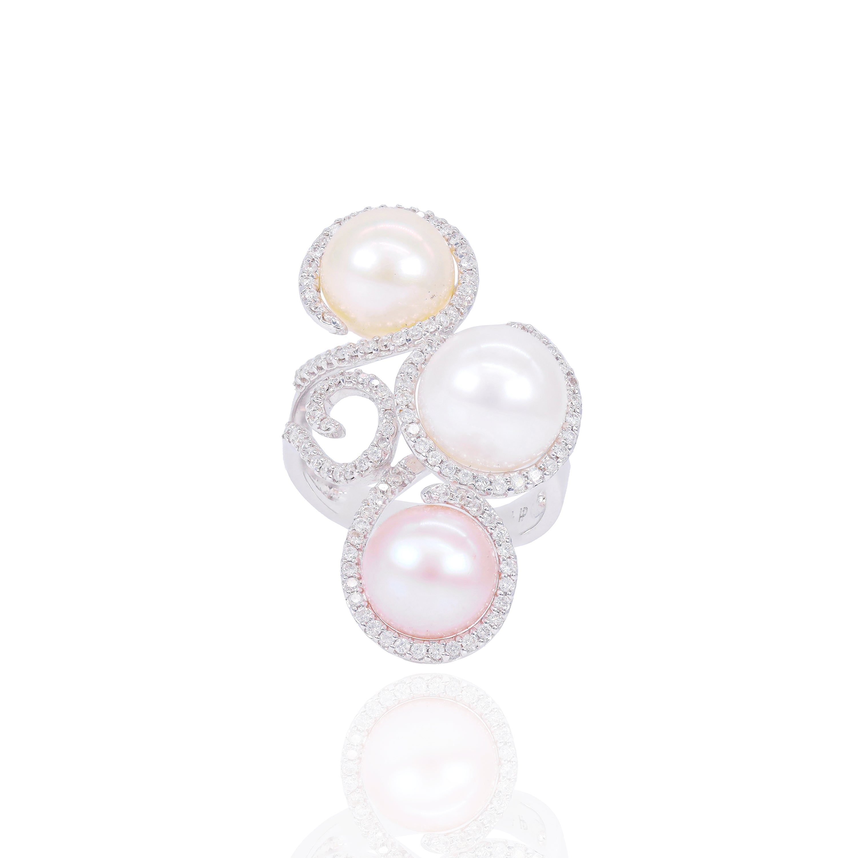 Tri-Color Water Pearl Diamond Ring