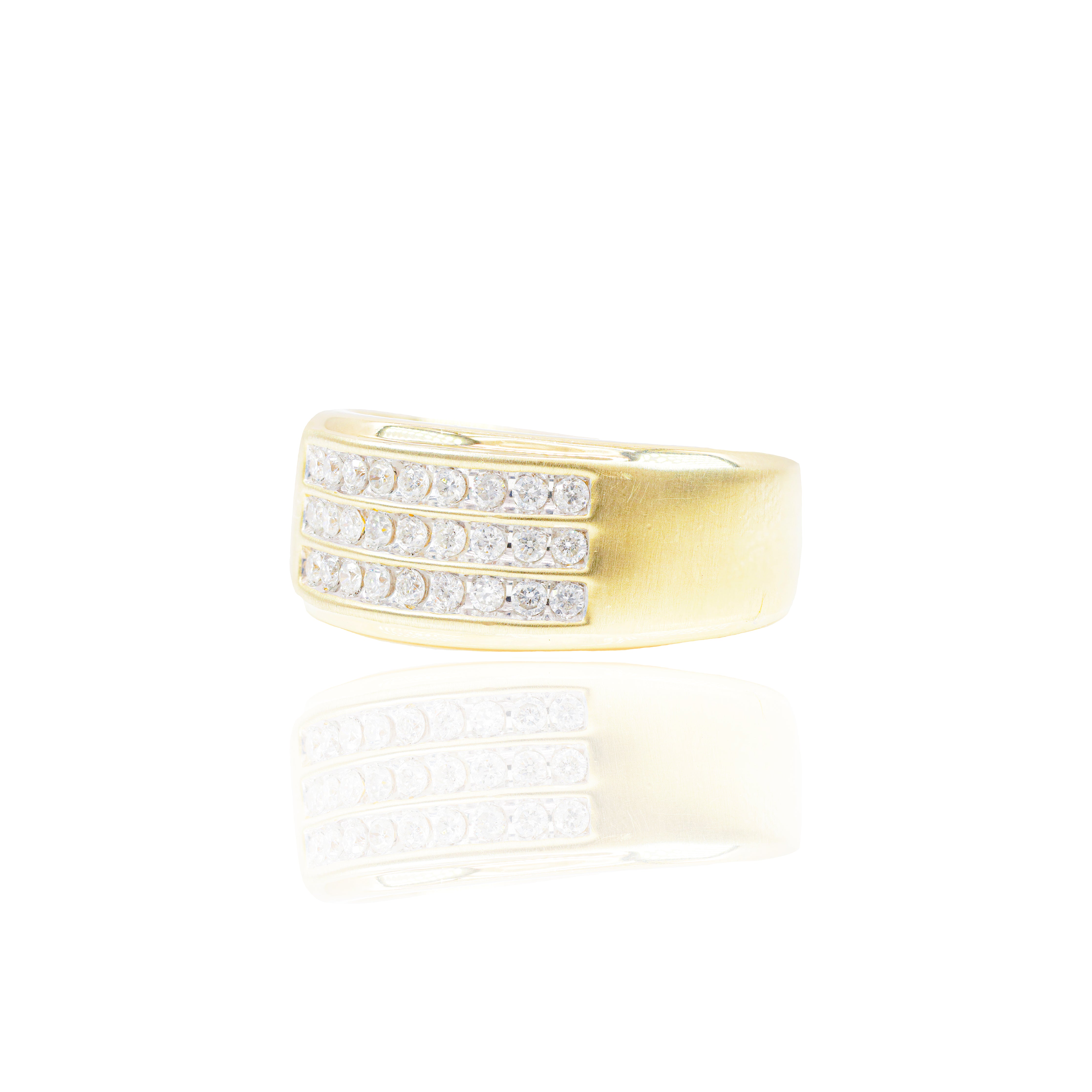 3 Row Diamond Gold Ring Band