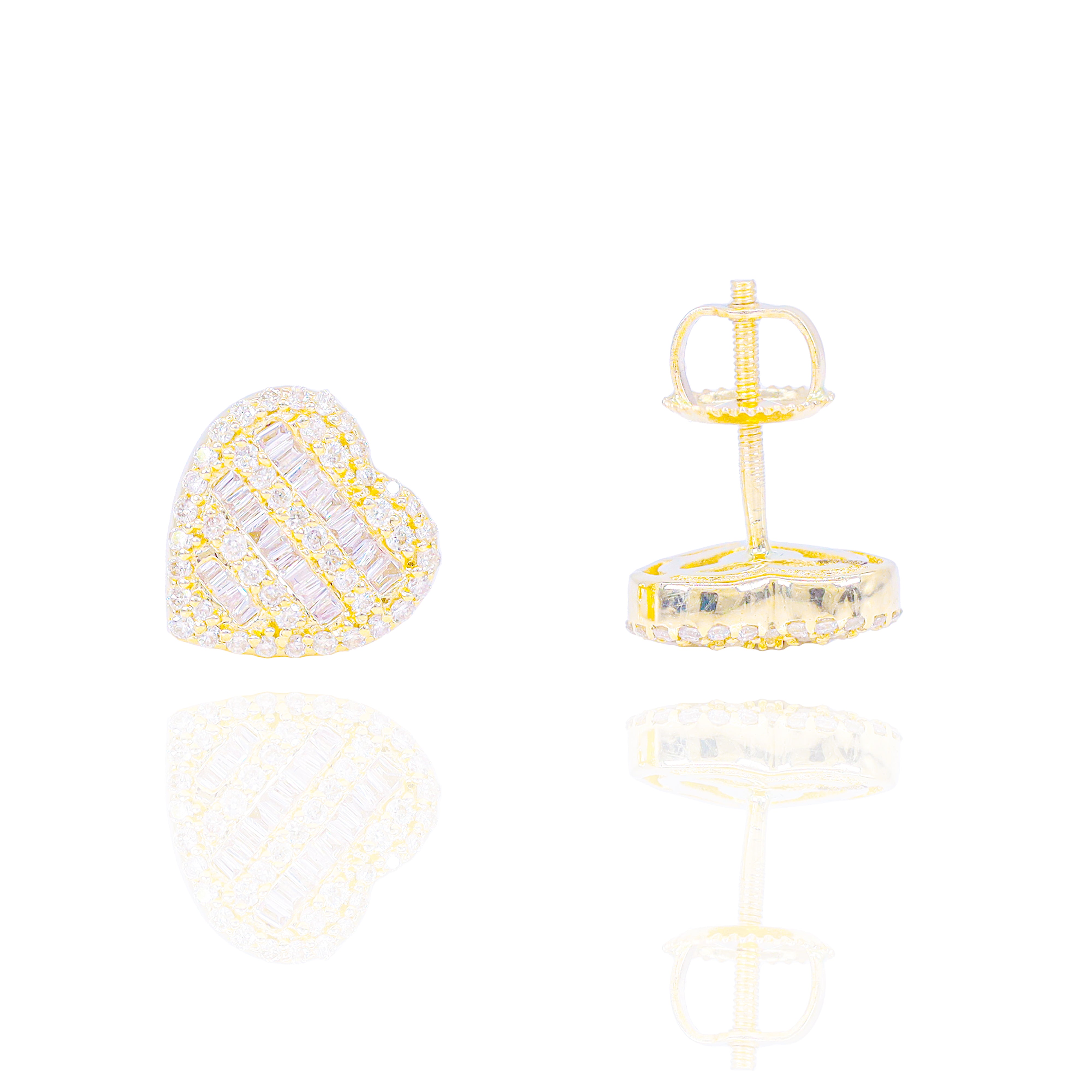 3 Row Baguette Diamond Heart Earrings