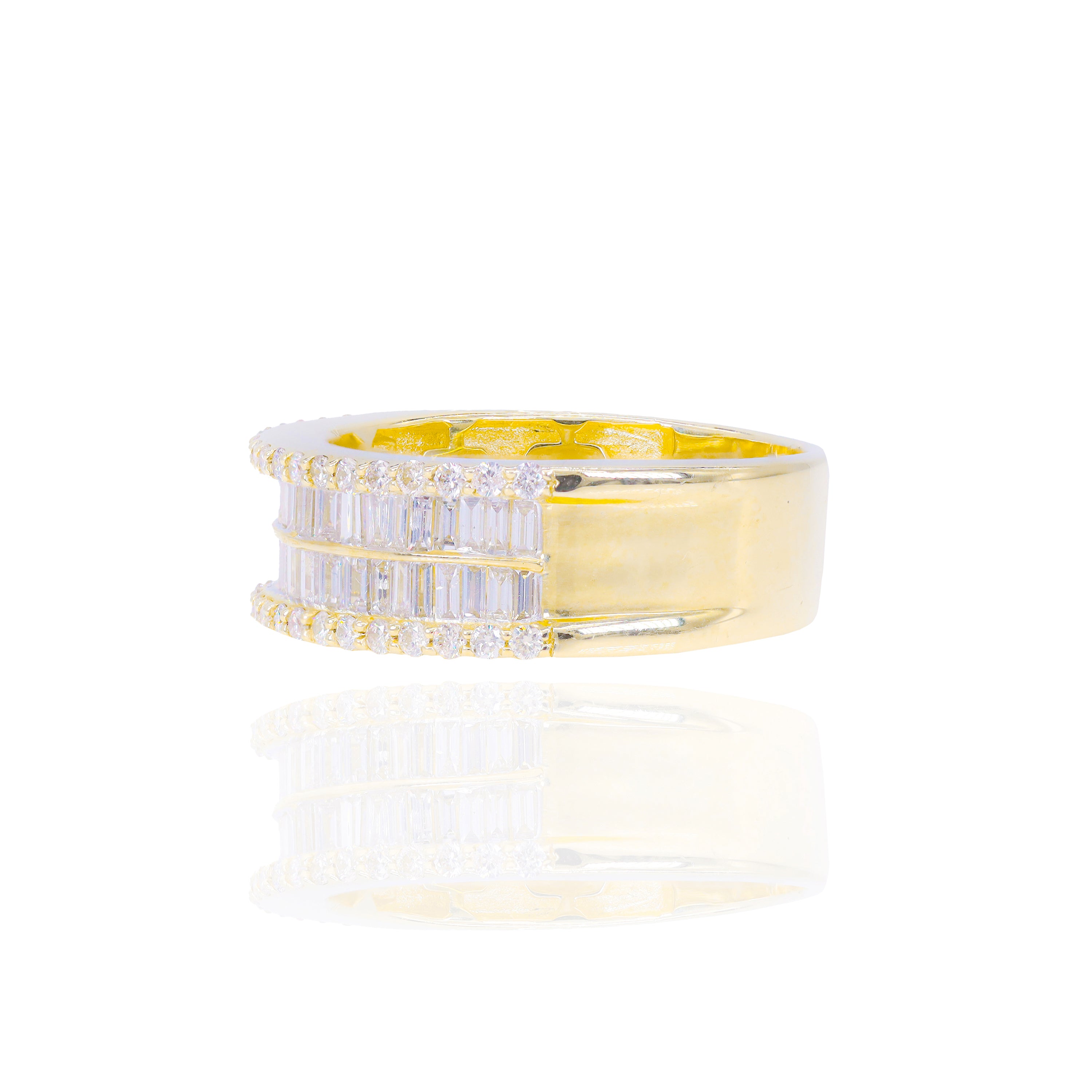 Two Row Baguette and Round Diamond Border Ring Band