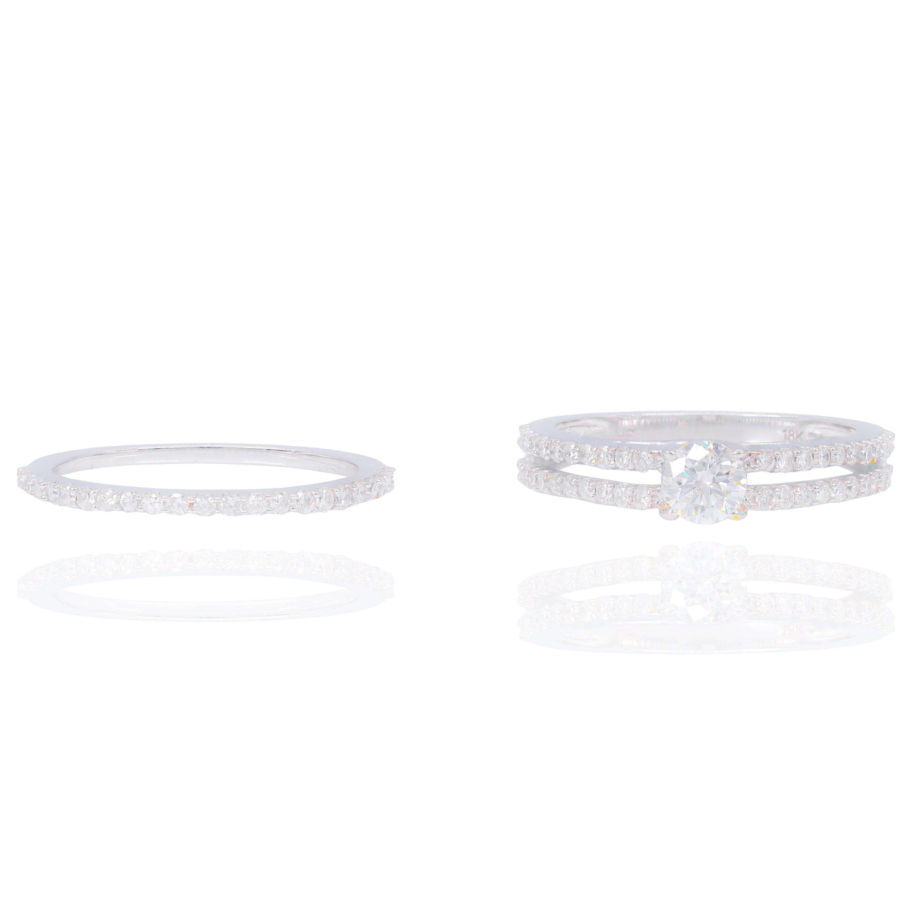 1/3 Carat Center on 2 Row Diamond Engagement Ring & Band