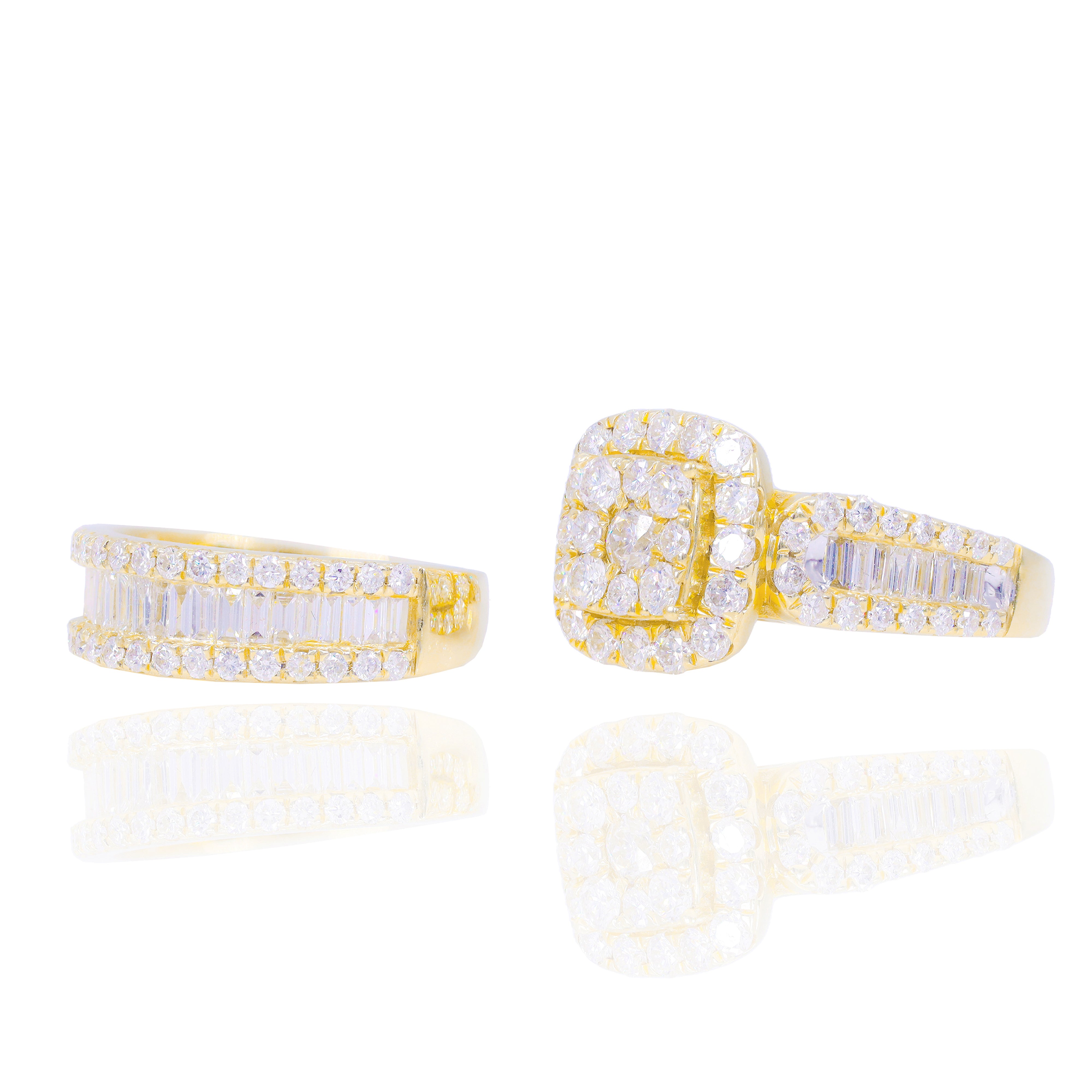 Square Shape Baguette Diamond Engagement Ring & Band