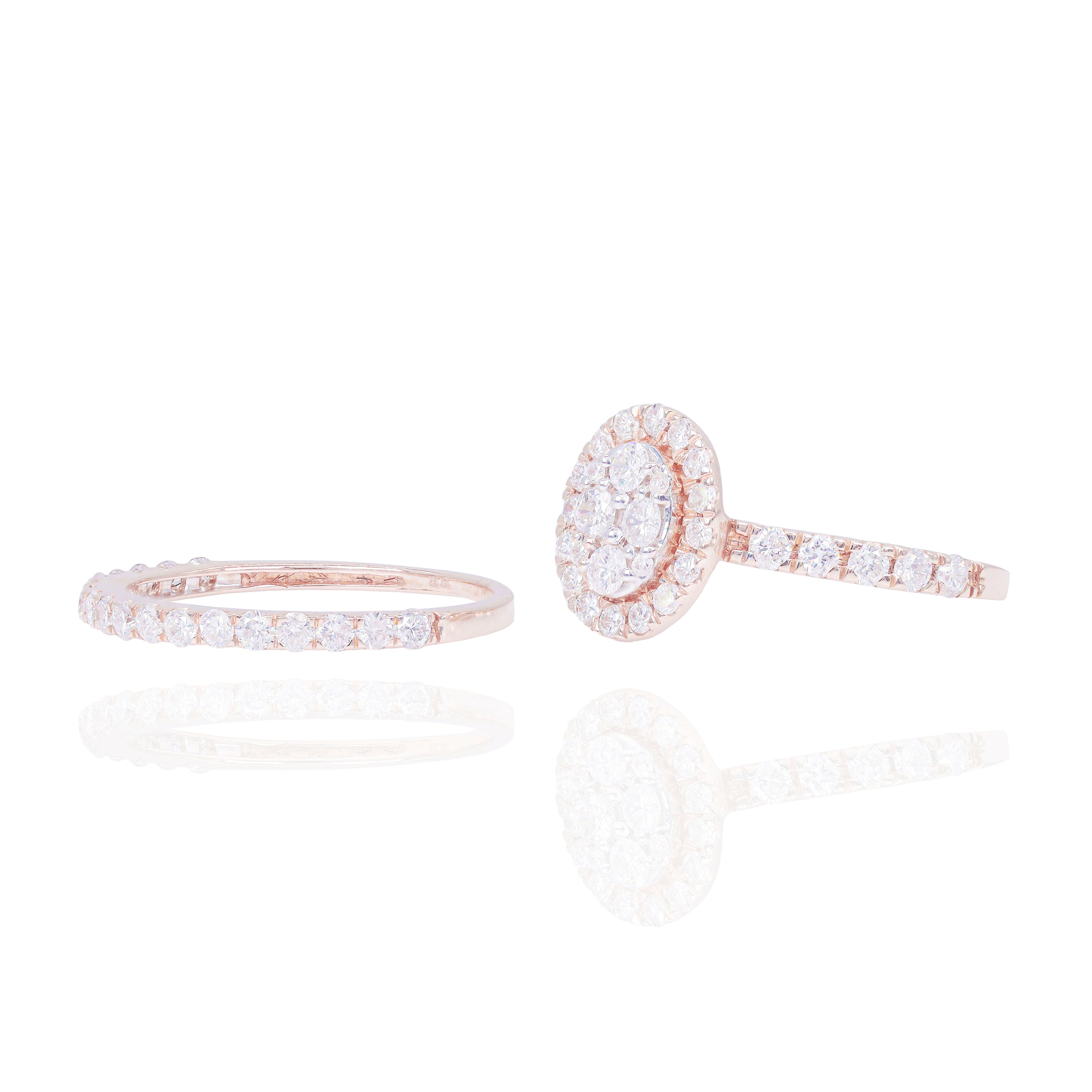 Oval Shape Engagement Ring with Halo & Wedding Band