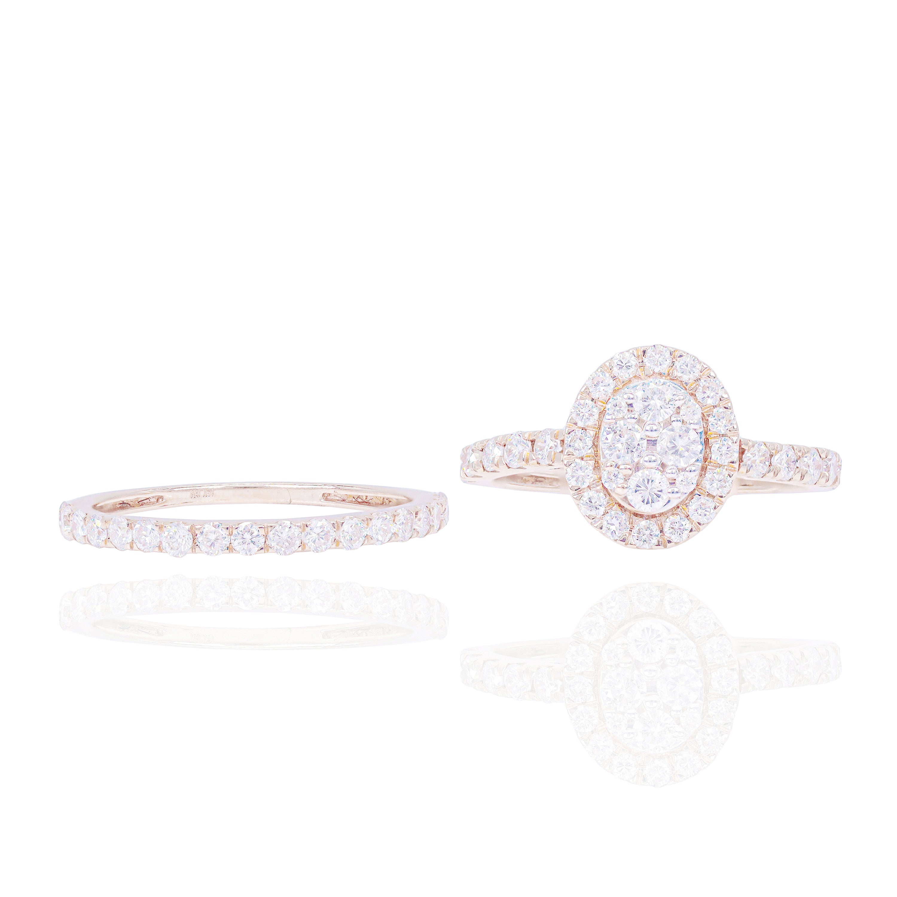 Oval Shape Engagement Ring with Halo & Wedding Band