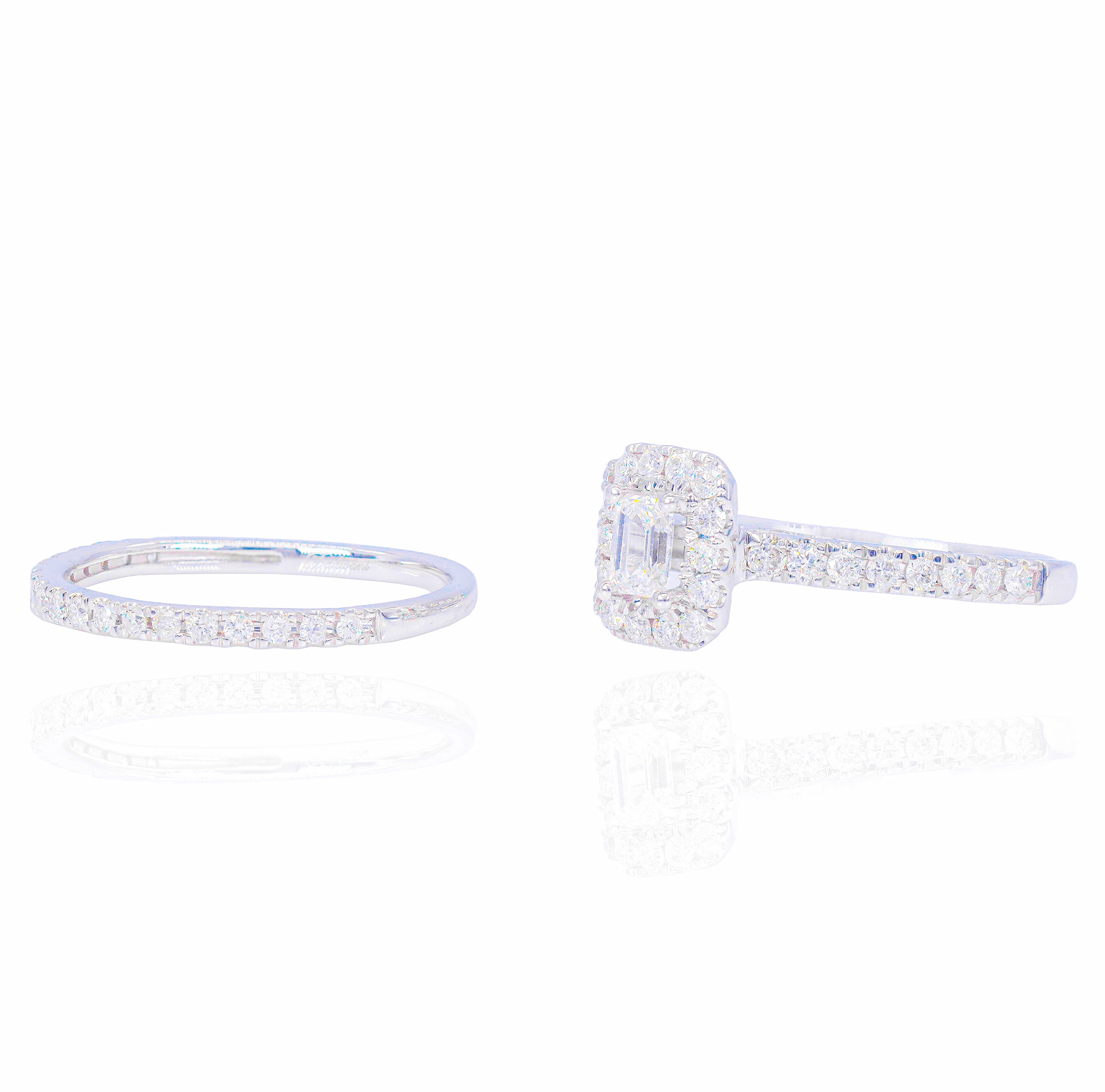 1/3 CT Center Emerald Diamond Engagement Ring with Halo & Band
