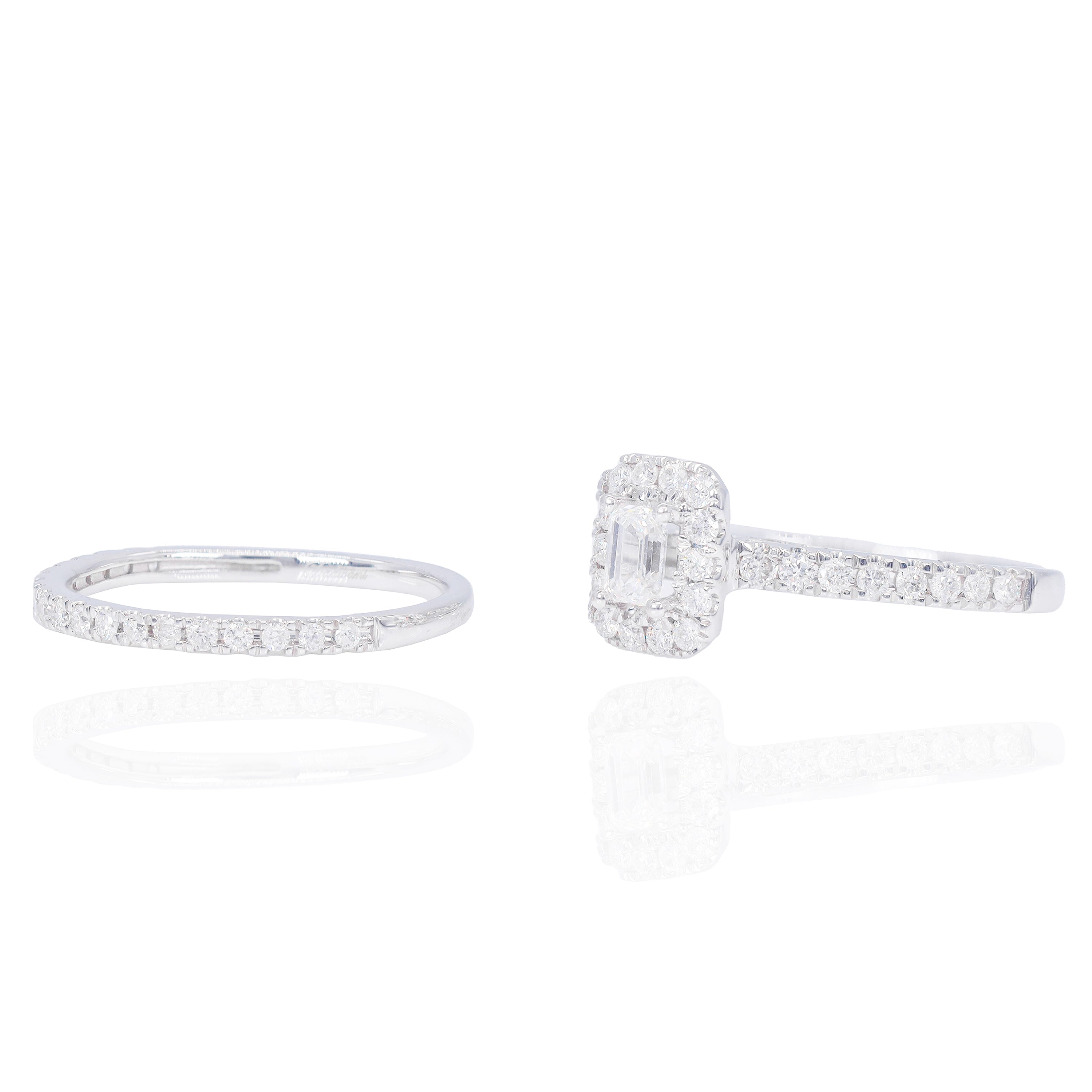 1/5 CT Emerald with Halo Diamond Engagement Ring & Band