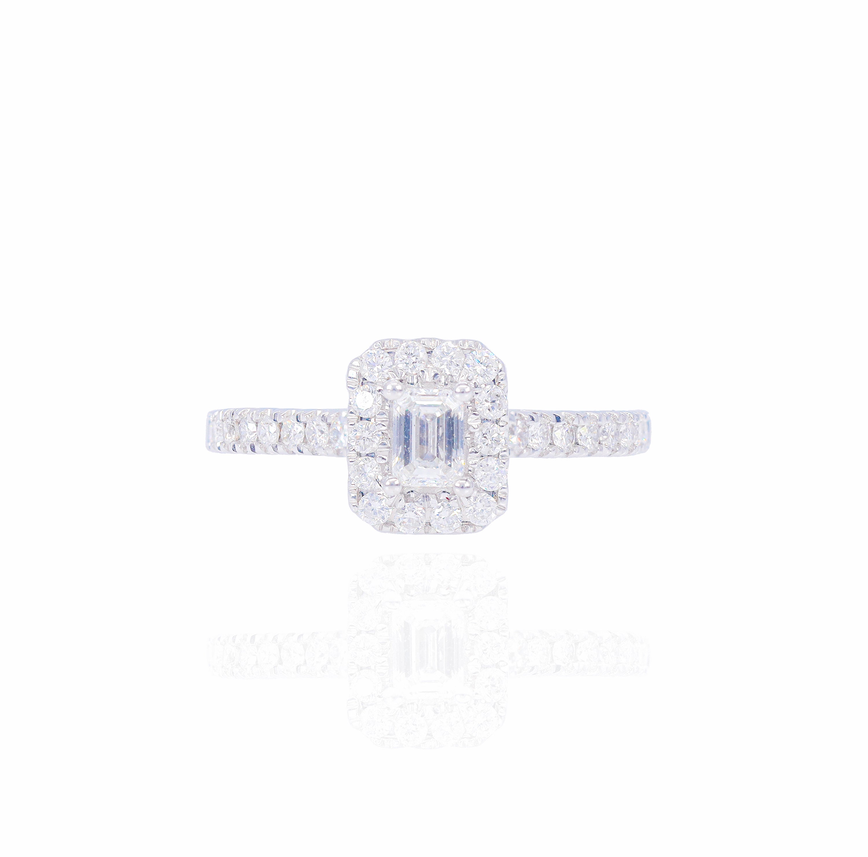 1/3 CT Center Emerald Diamond Engagement Ring with Halo & Band
