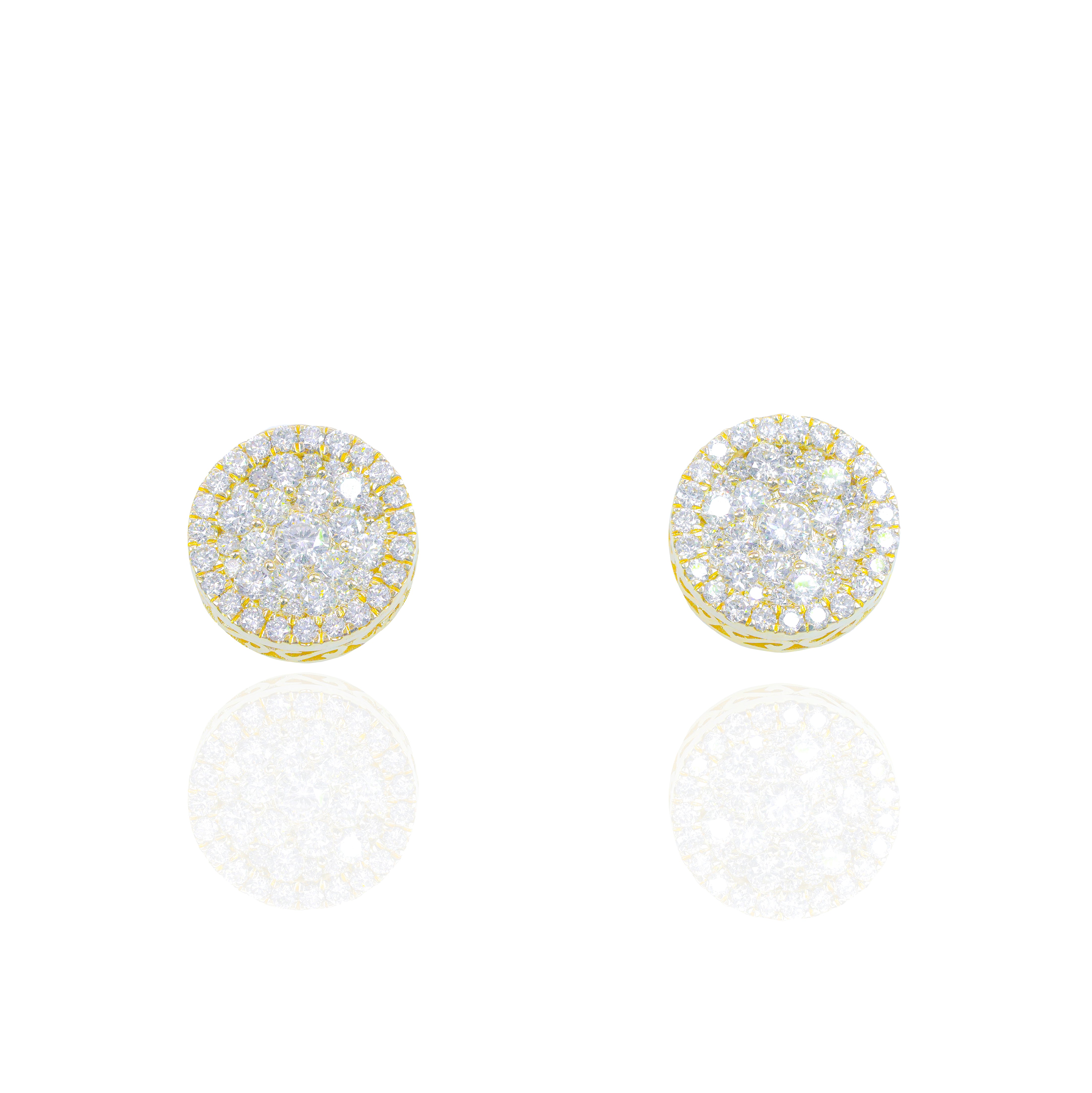 Round Cluster Diamond Earrings with Diamond Border
