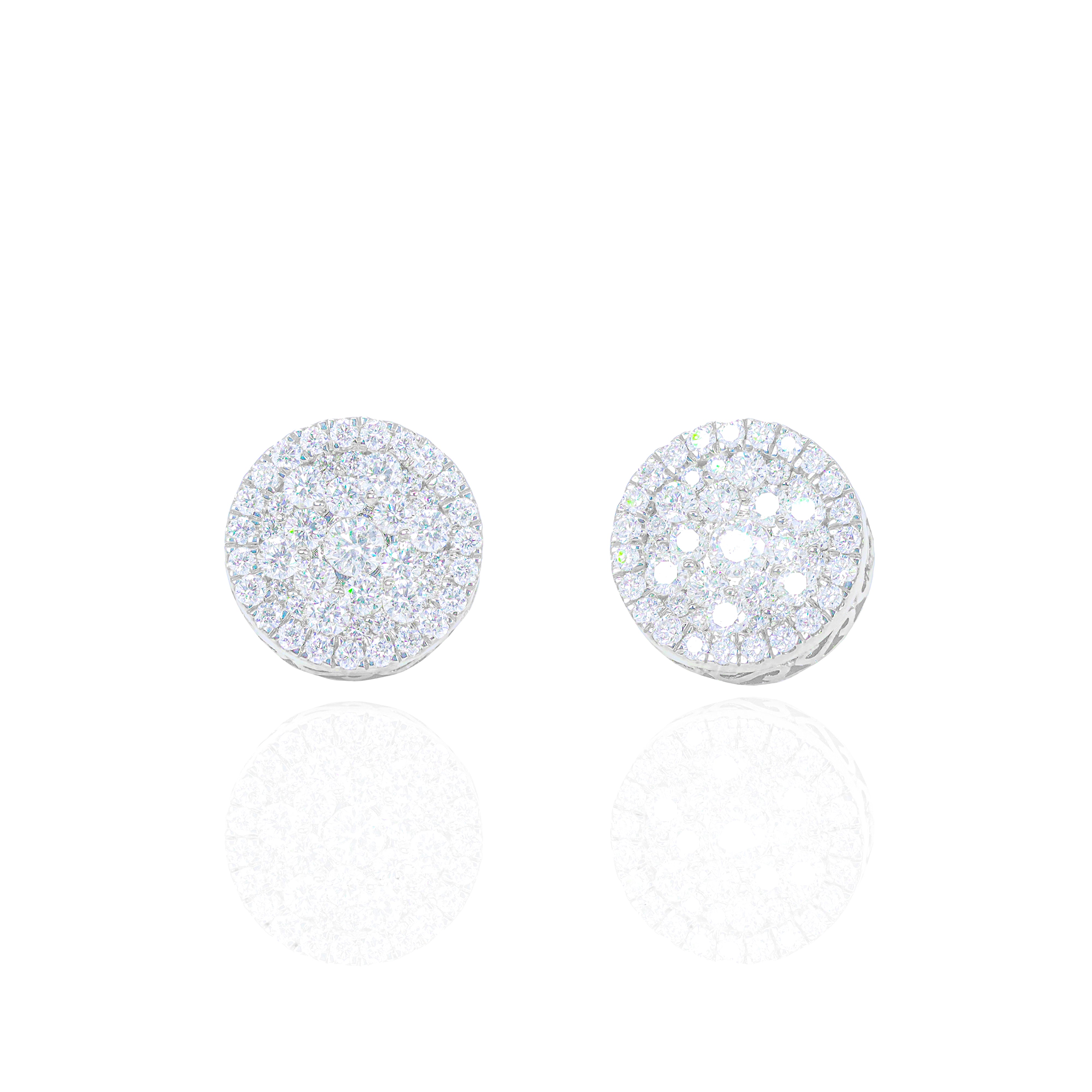 Round Cluster Diamond Earrings with Diamond Border