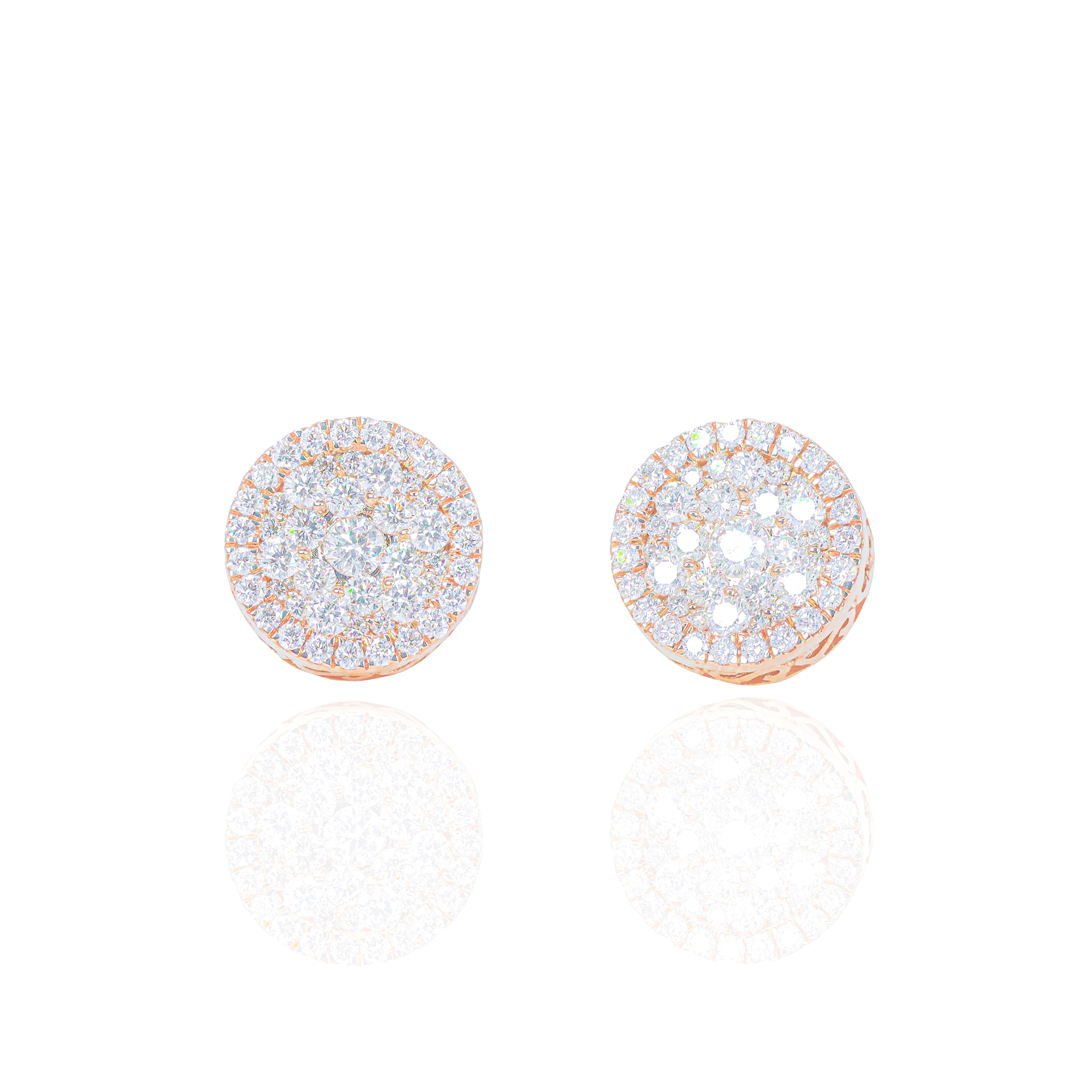 Round Cluster Diamond Earrings with Diamond Border