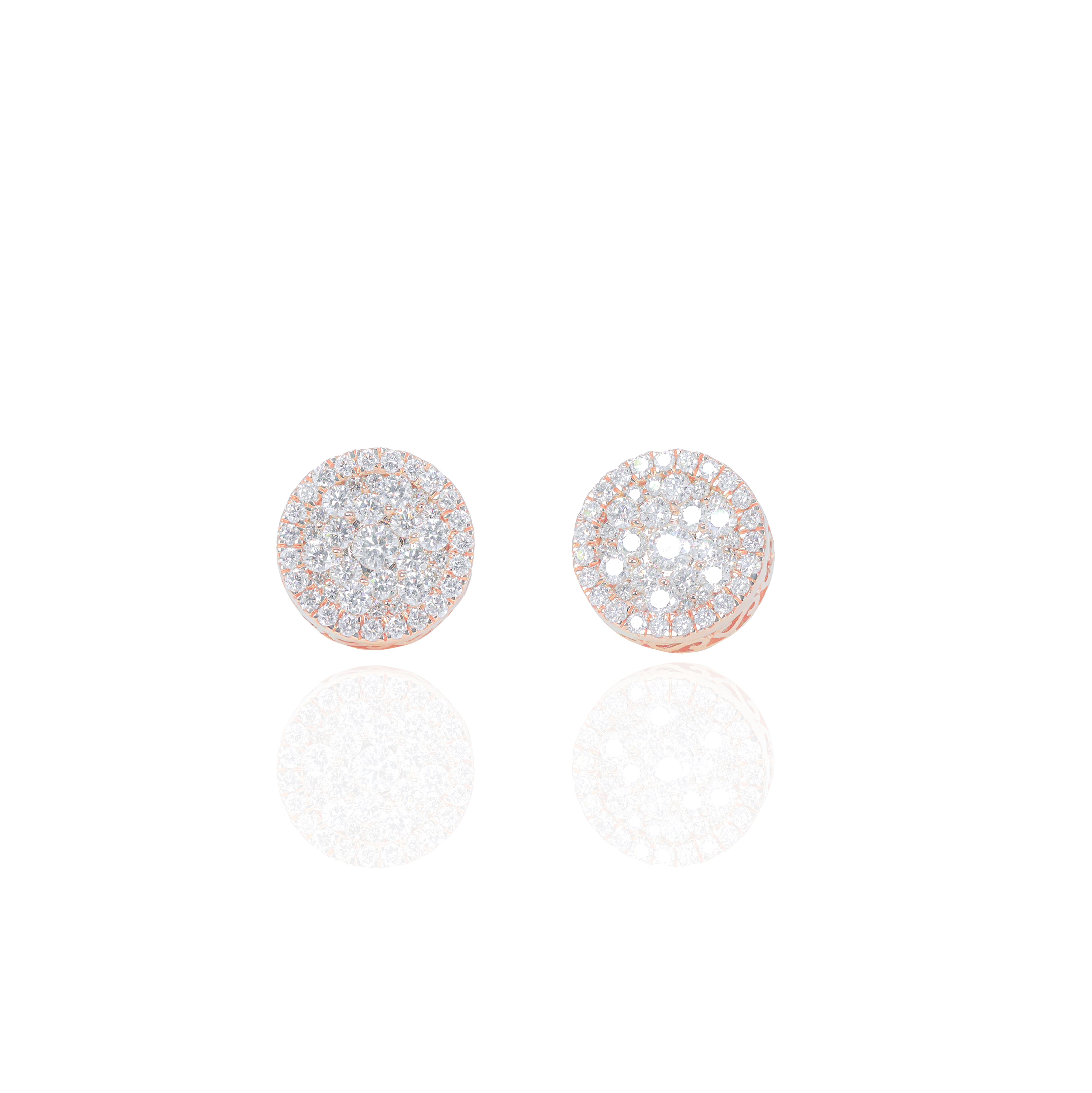 Round Cluster Diamond Earrings with Diamond Border