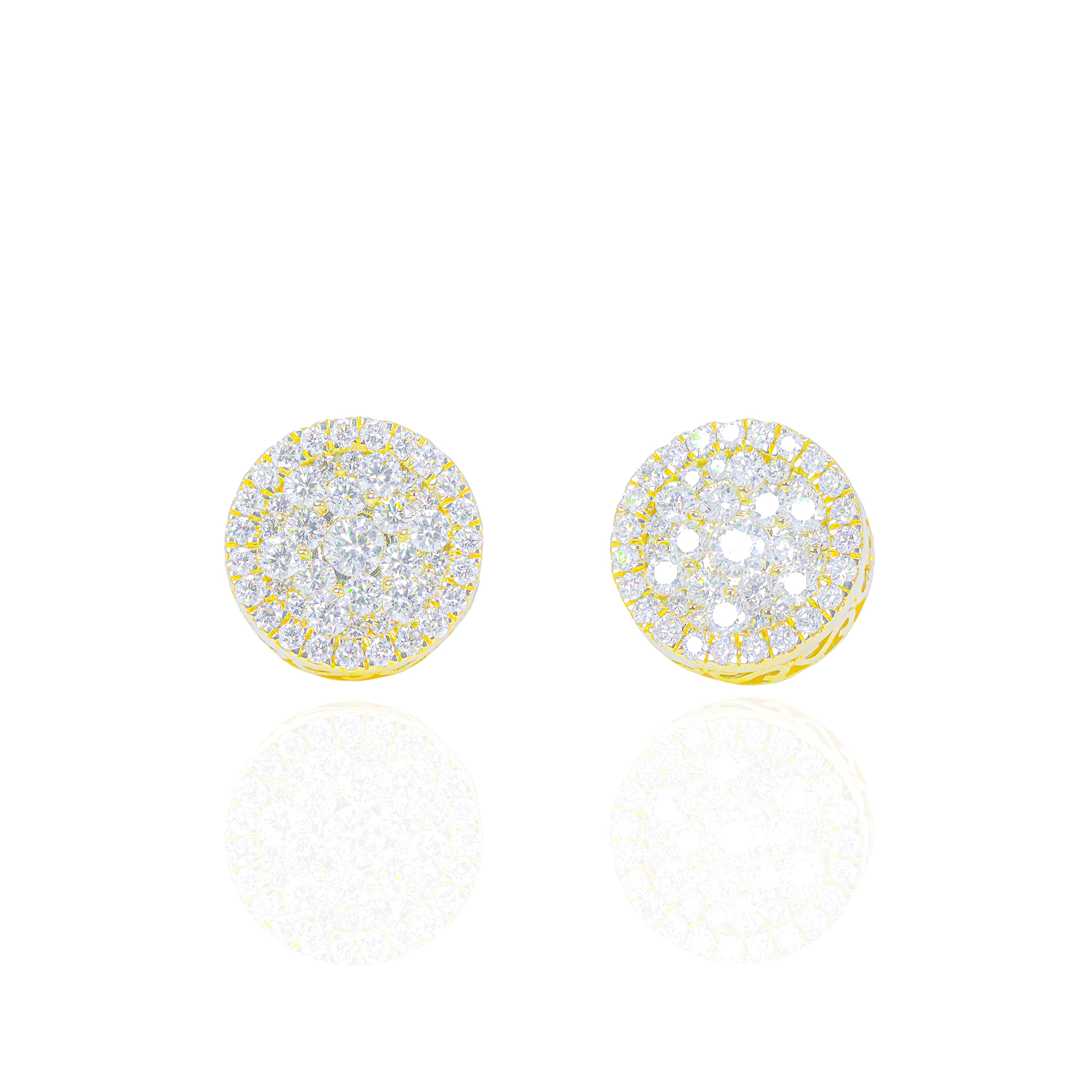 Round Cluster Diamond Earrings with Diamond Border