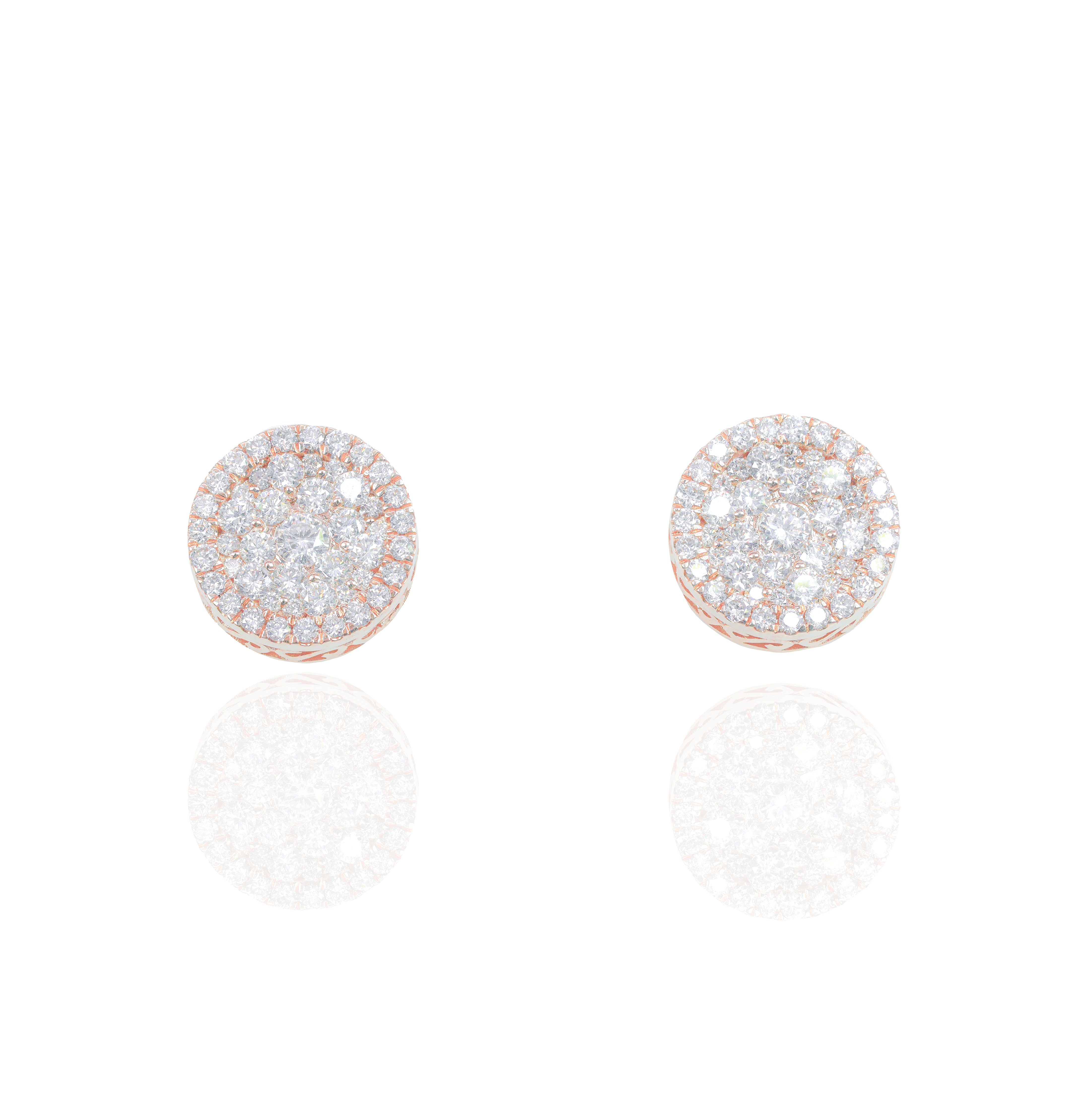 Round Cluster Diamond Earrings with Diamond Border