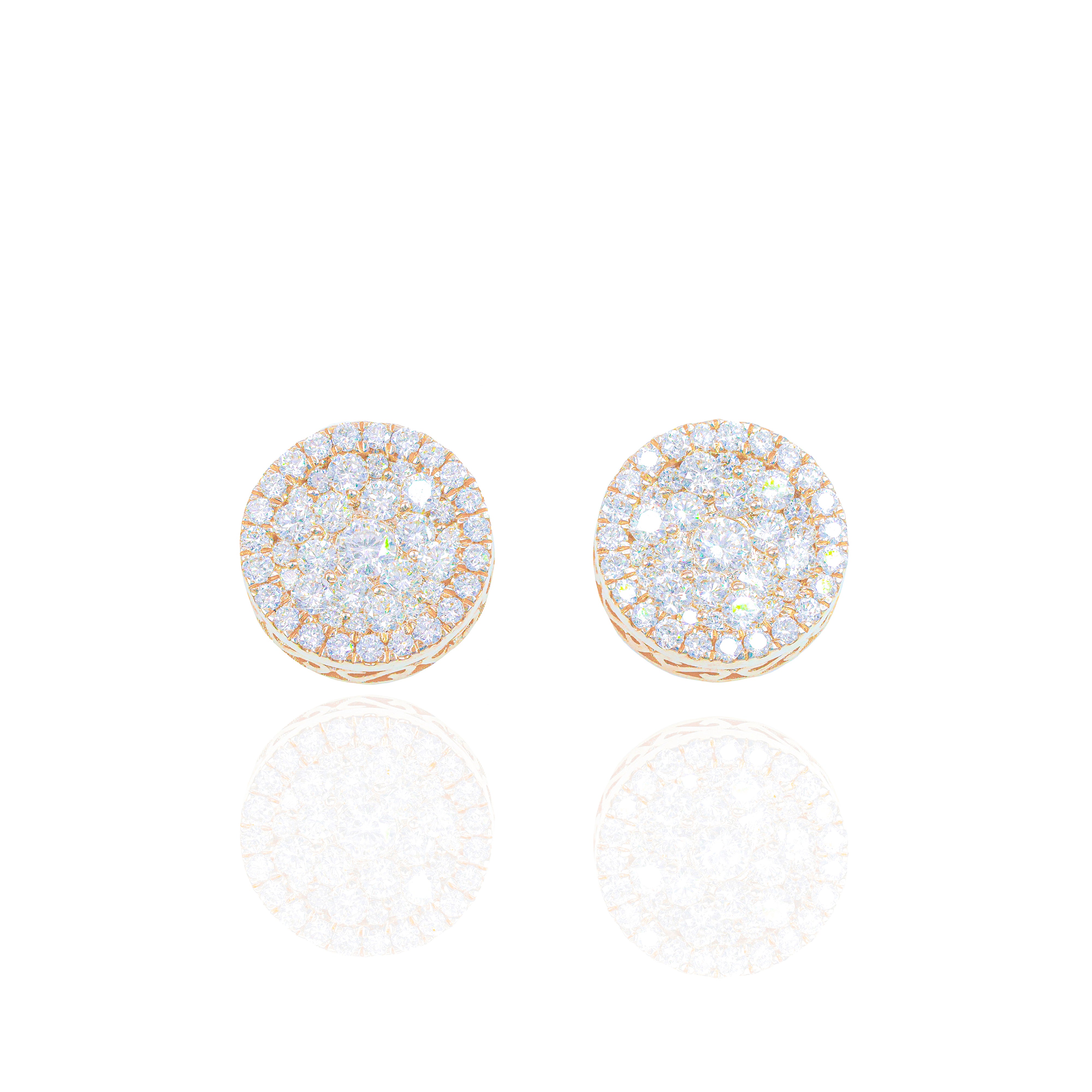 Round Cluster Diamond Earrings with Diamond Border