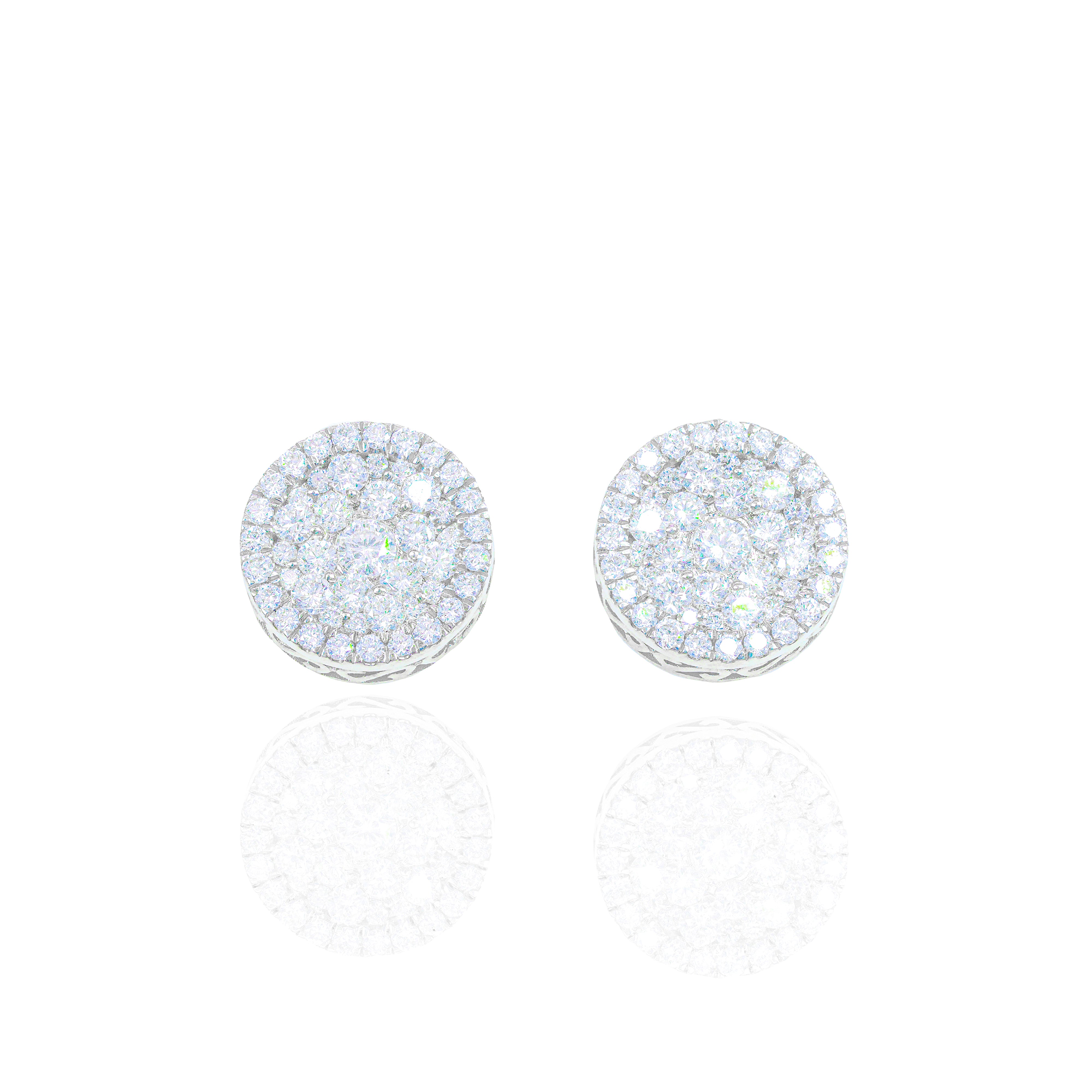 Round Cluster Diamond Earrings with Diamond Border