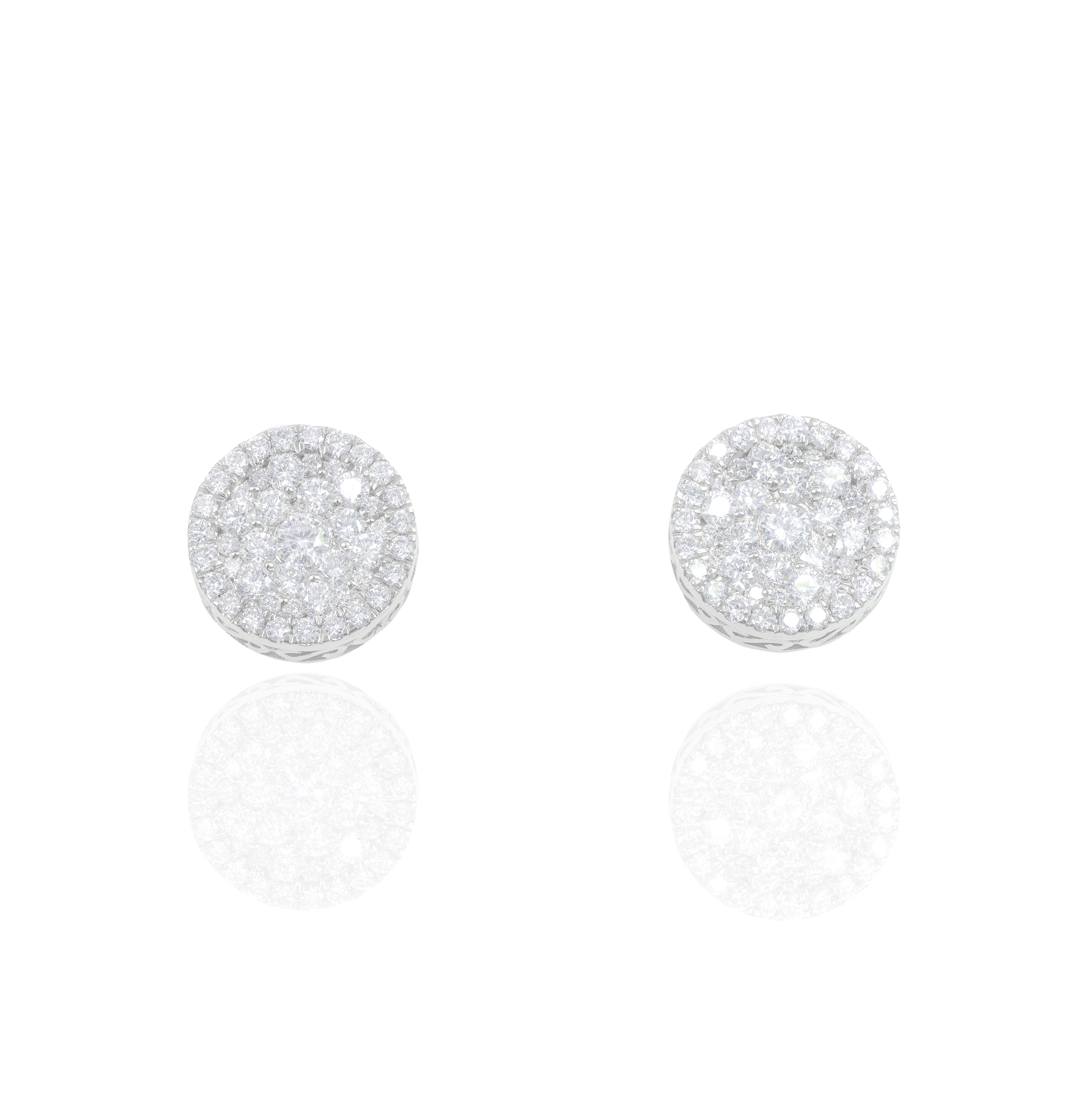 Round Cluster Diamond Earrings with Diamond Border
