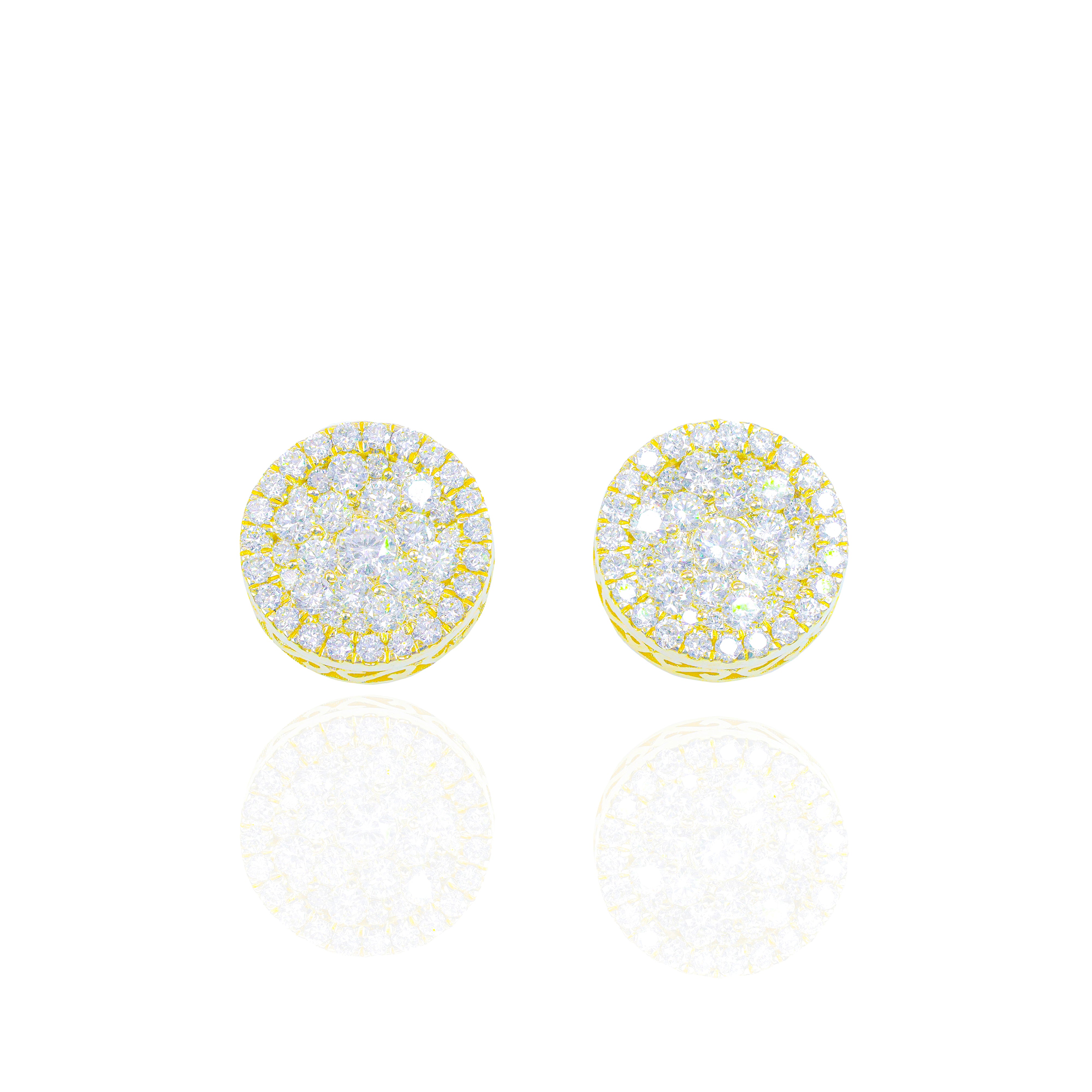 Round Cluster Diamond Earrings with Diamond Border