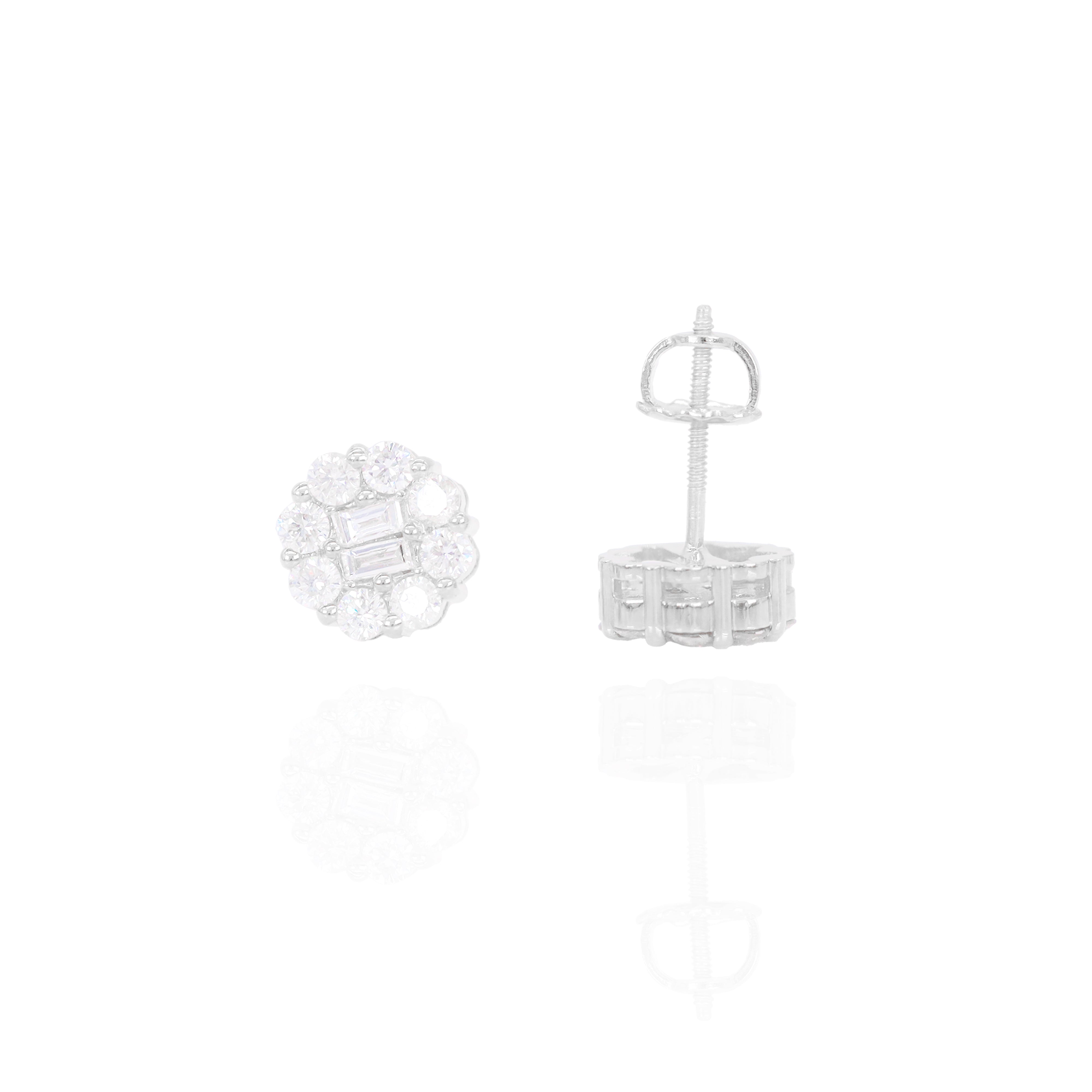Flower Style Baguette Diamond Earrings