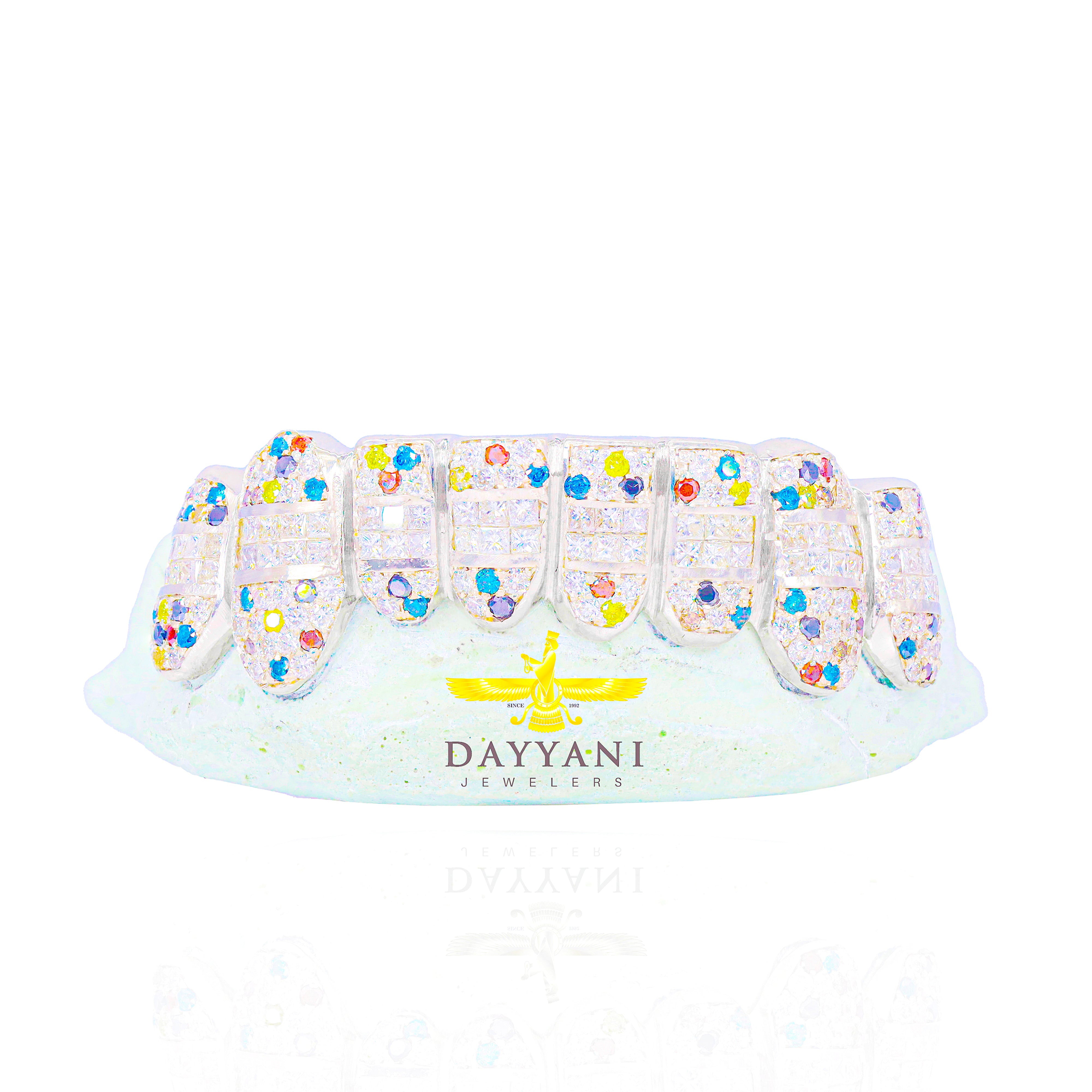 Custom Confetti Hybrid Princess Cut & Round Diamond Gold Grillz