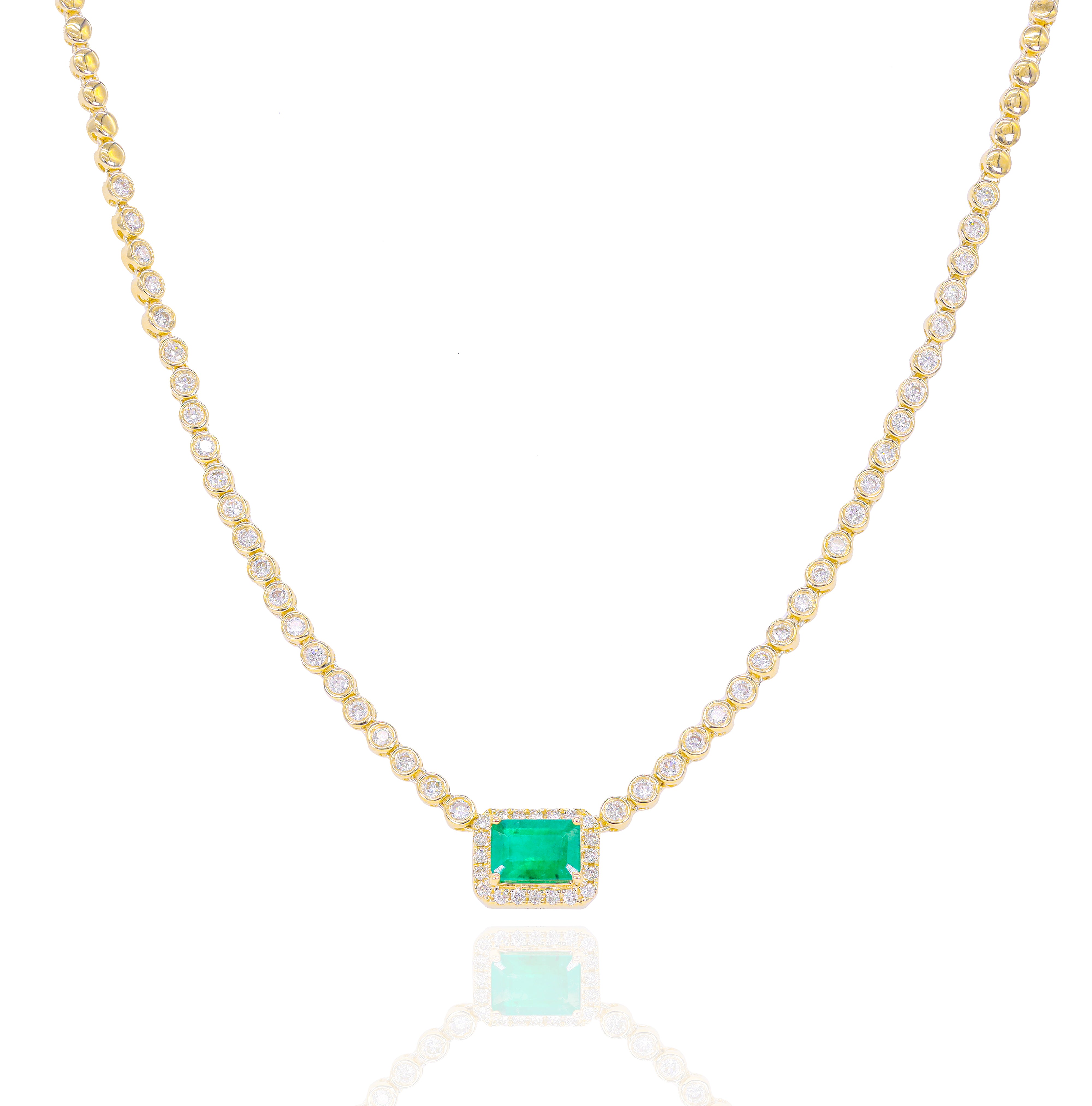 Natural Green Emerald Pendant with Diamond Tennis Chain