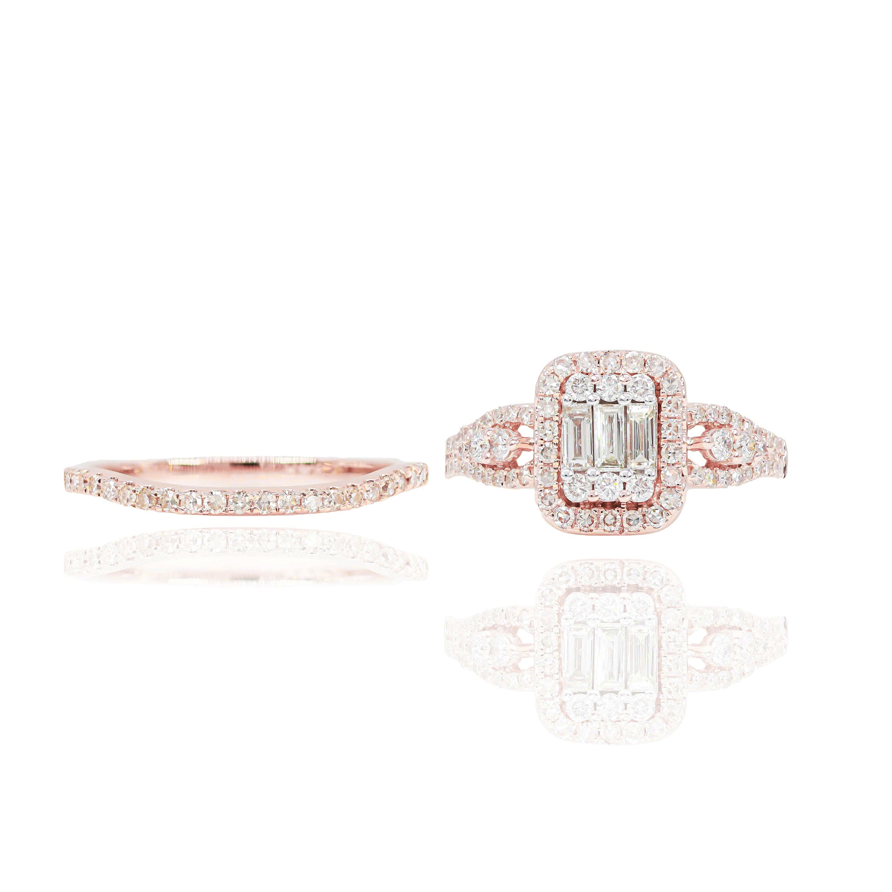 Emerald Shape Baguette Diamond Engagement Ring & Band Band