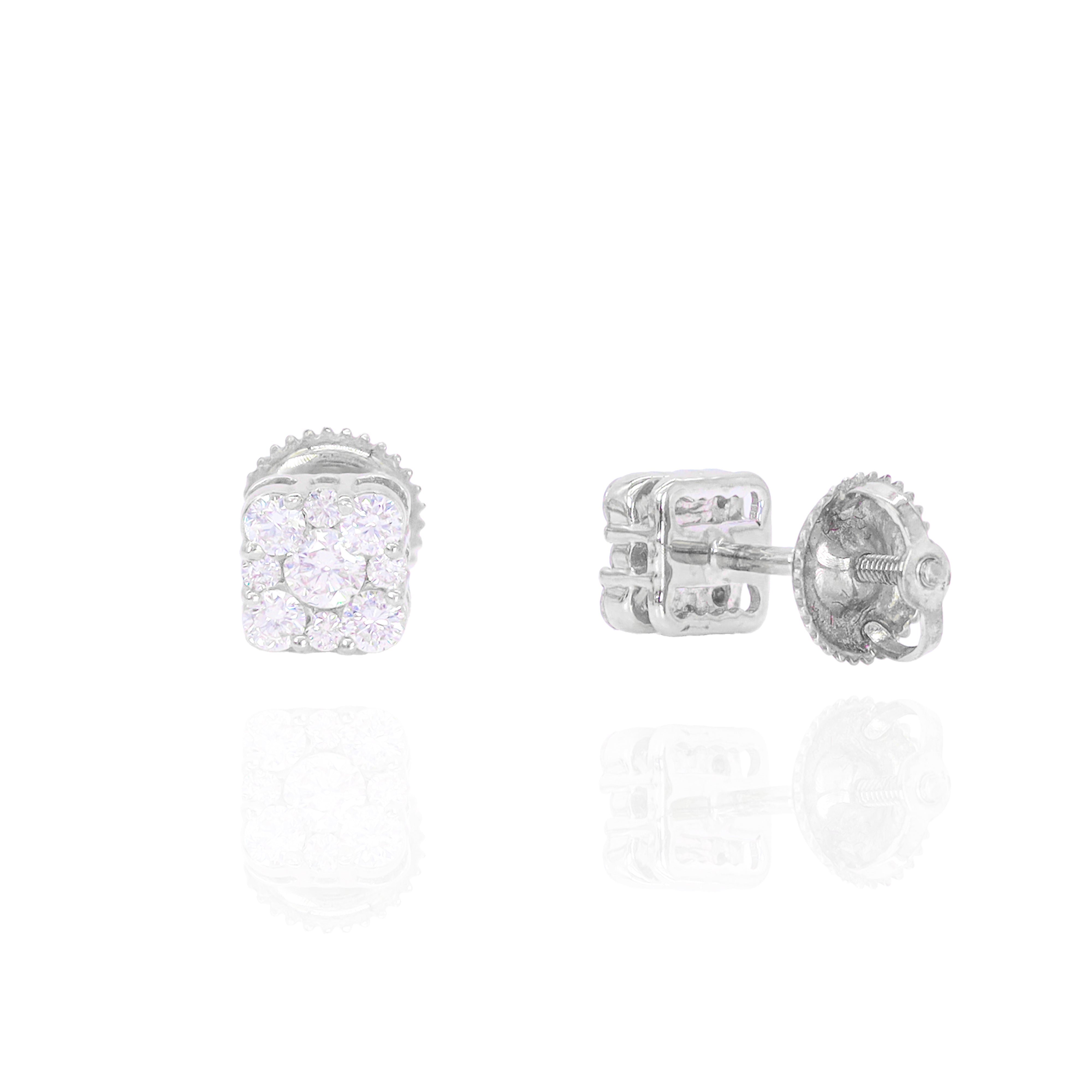 Square Solitaire Cluster Diamond Earrings