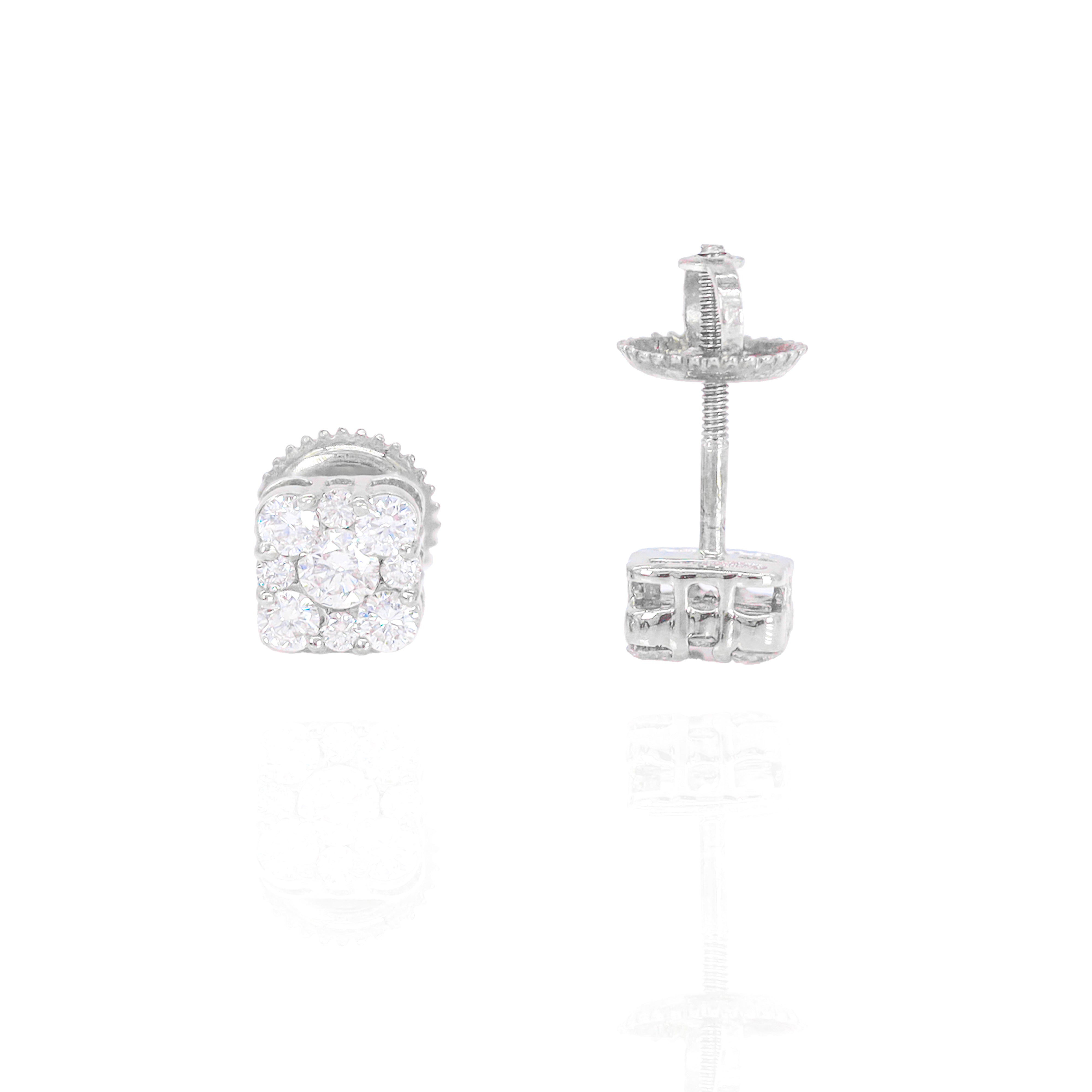 Square Solitaire Cluster Diamond Earrings