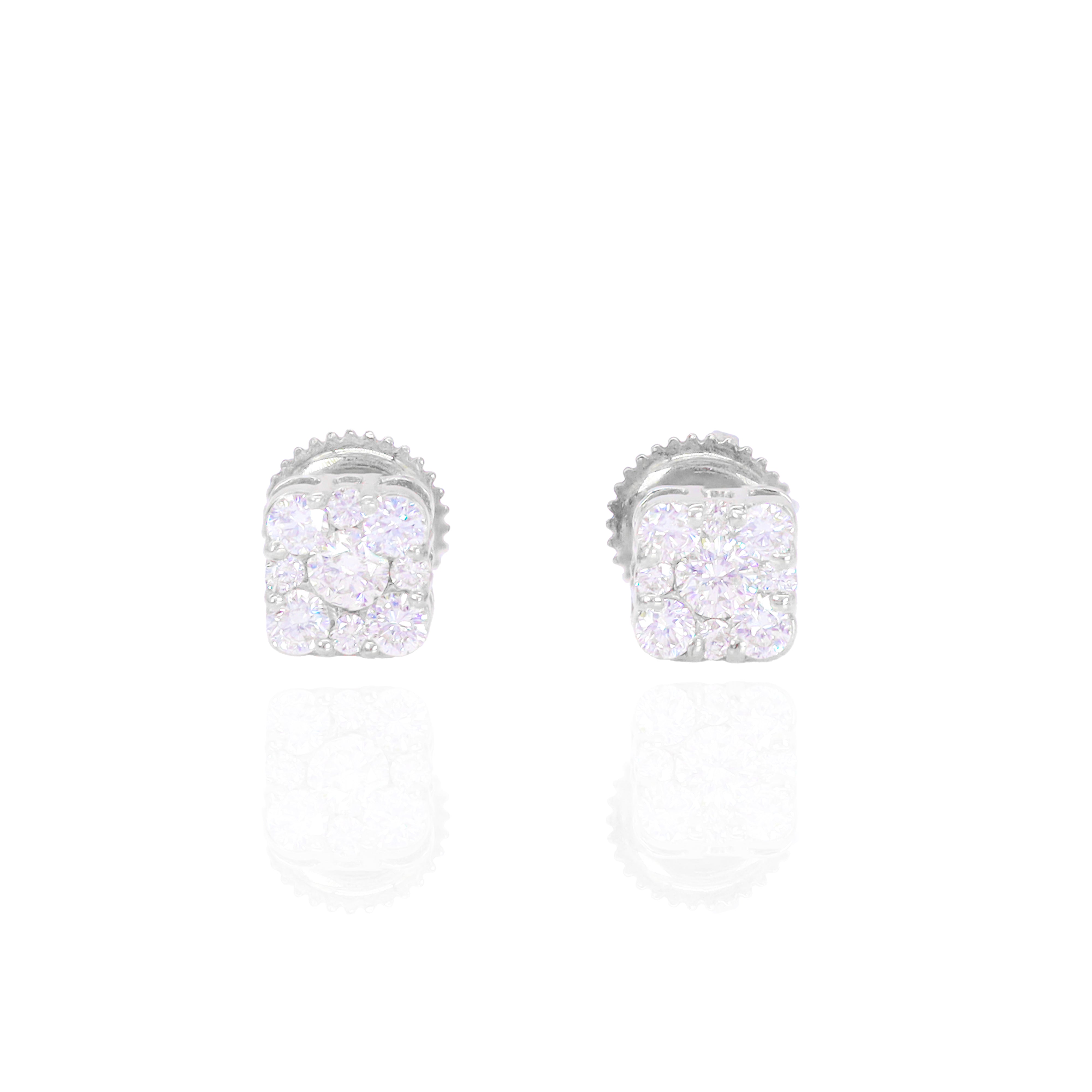 Square Solitaire Cluster Diamond Earrings