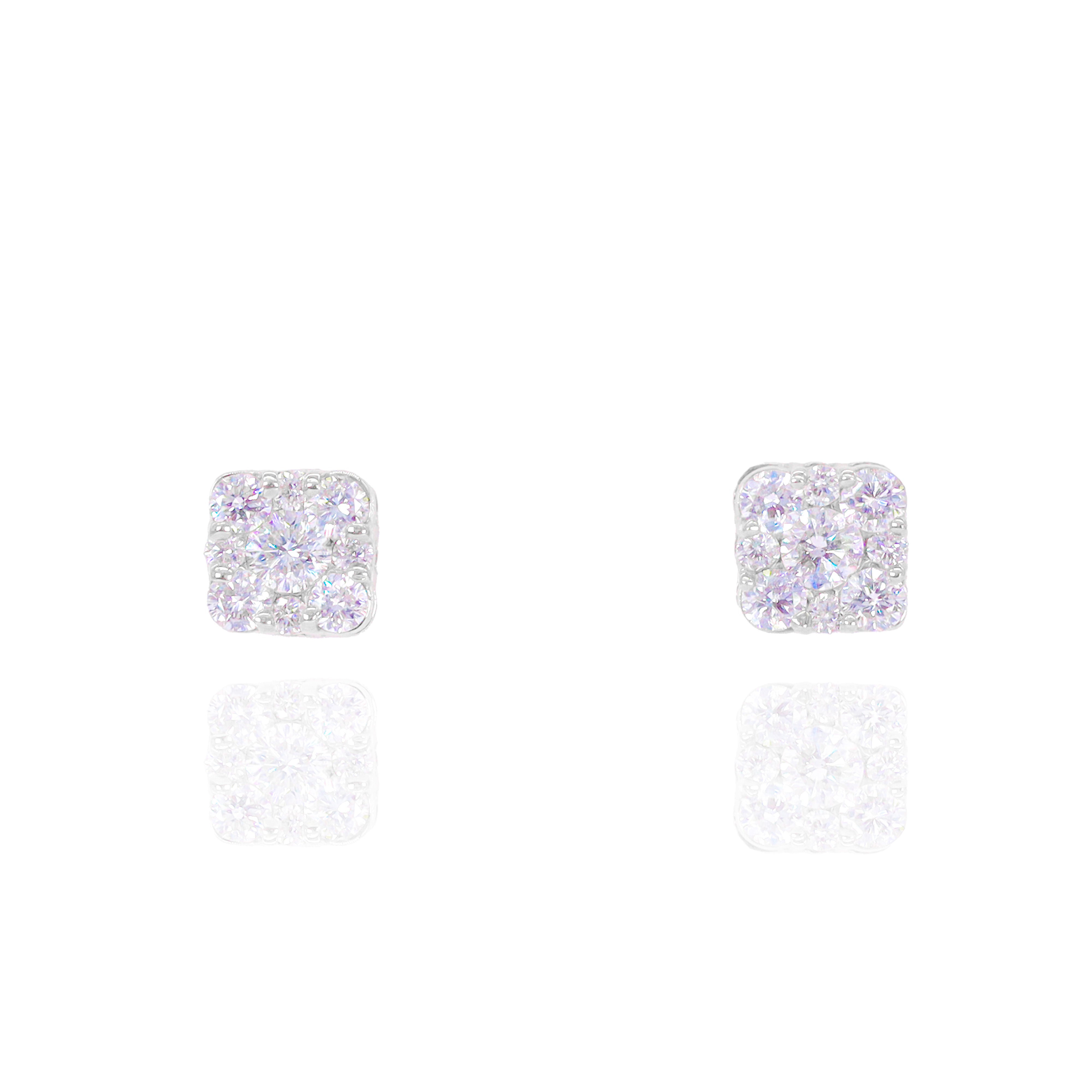 Square Solitaire Cluster Diamond Earrings