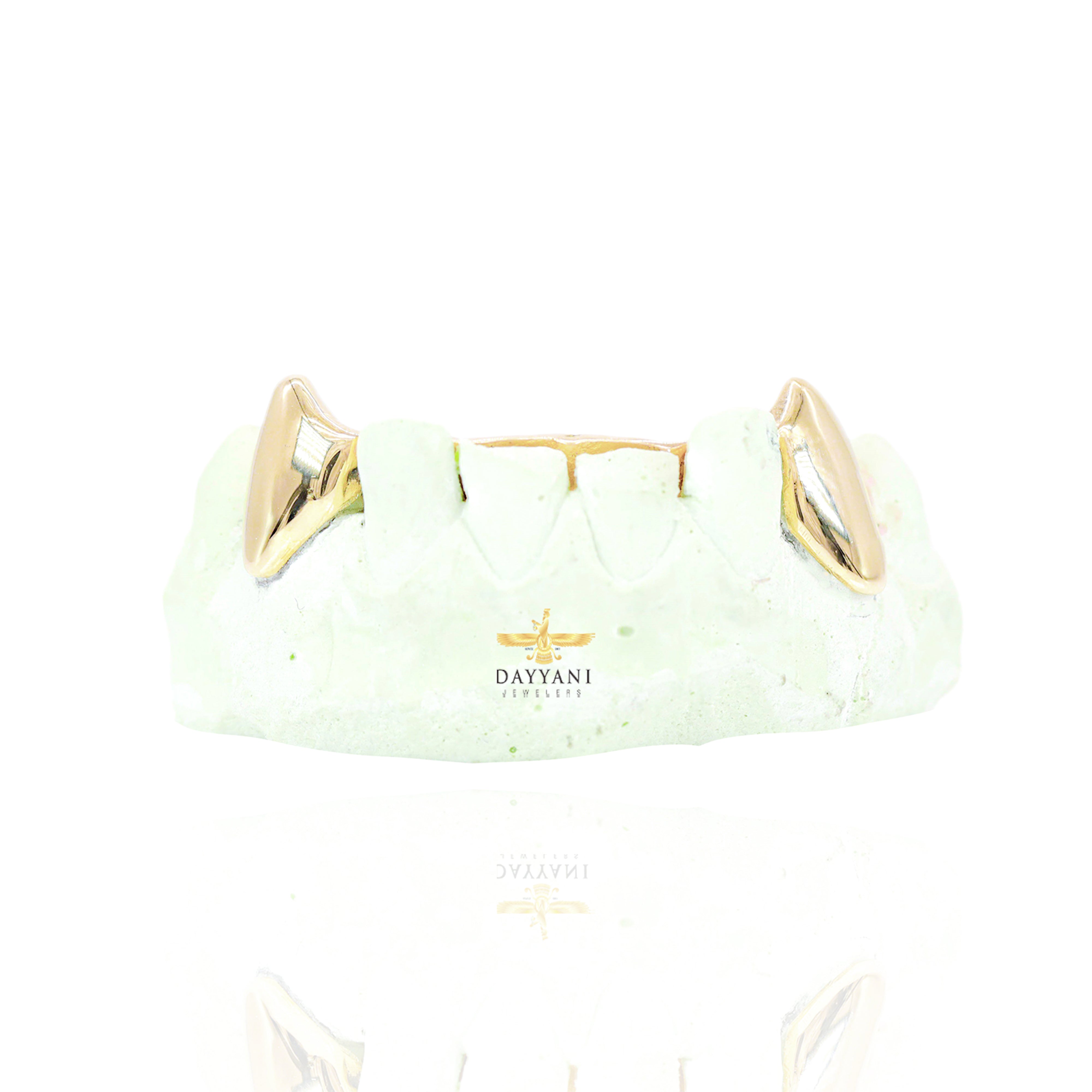 Custom 2 Teeth with Extended Fang Gold Grillz