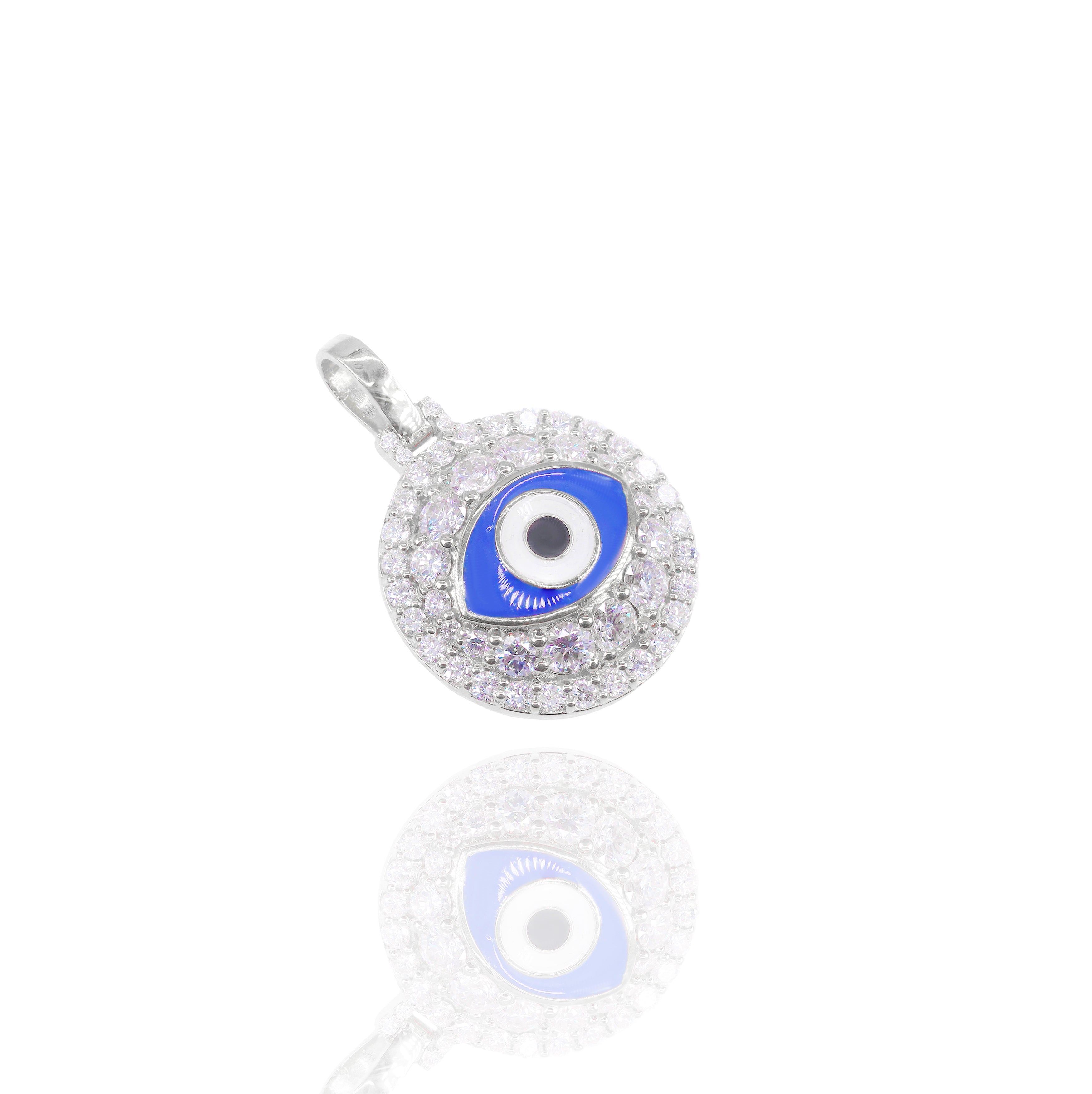 Diamond Evil Eye Pendant with Enamel Eye