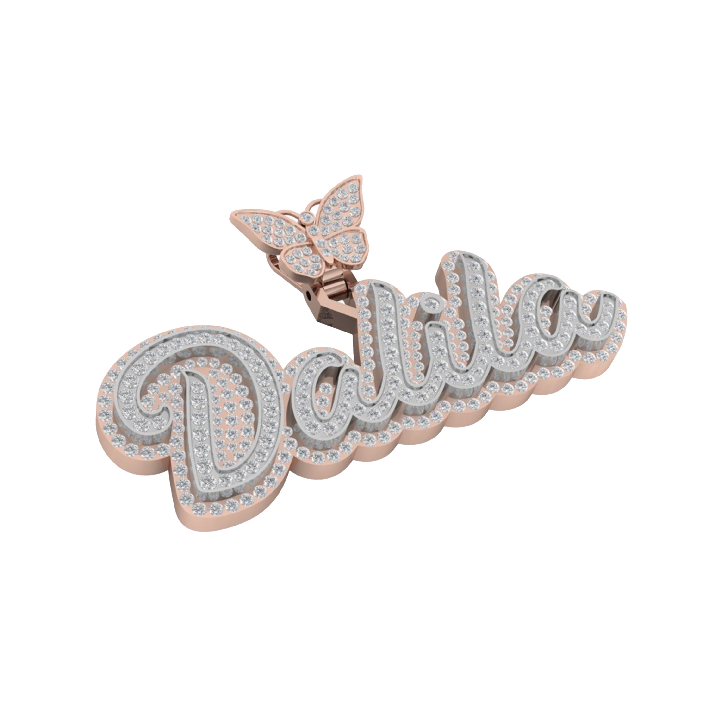 Custom Two-Tone/Layer Diamond Name Pendant