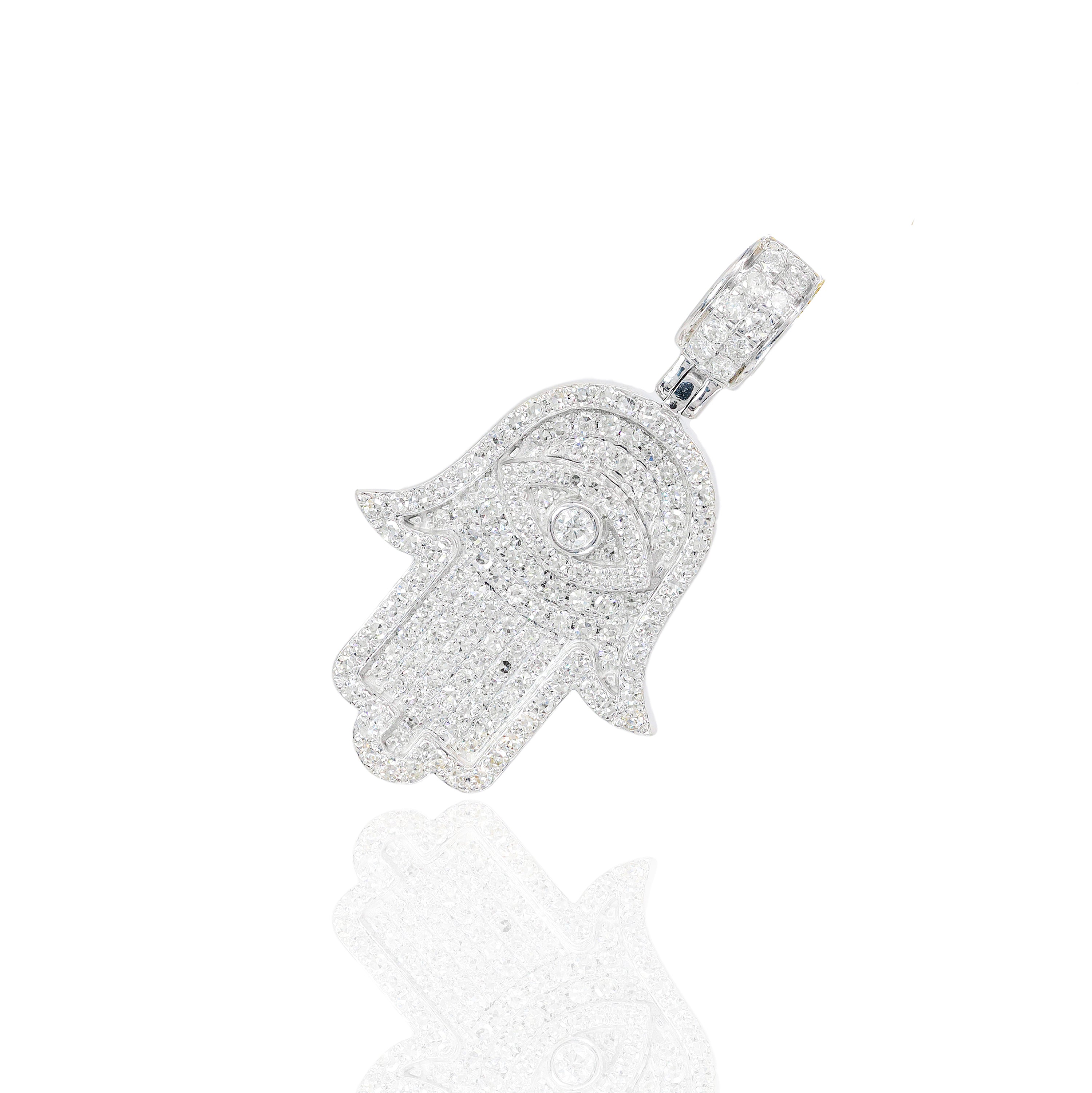Hamza Hand with Evil Eye Diamond Pendant