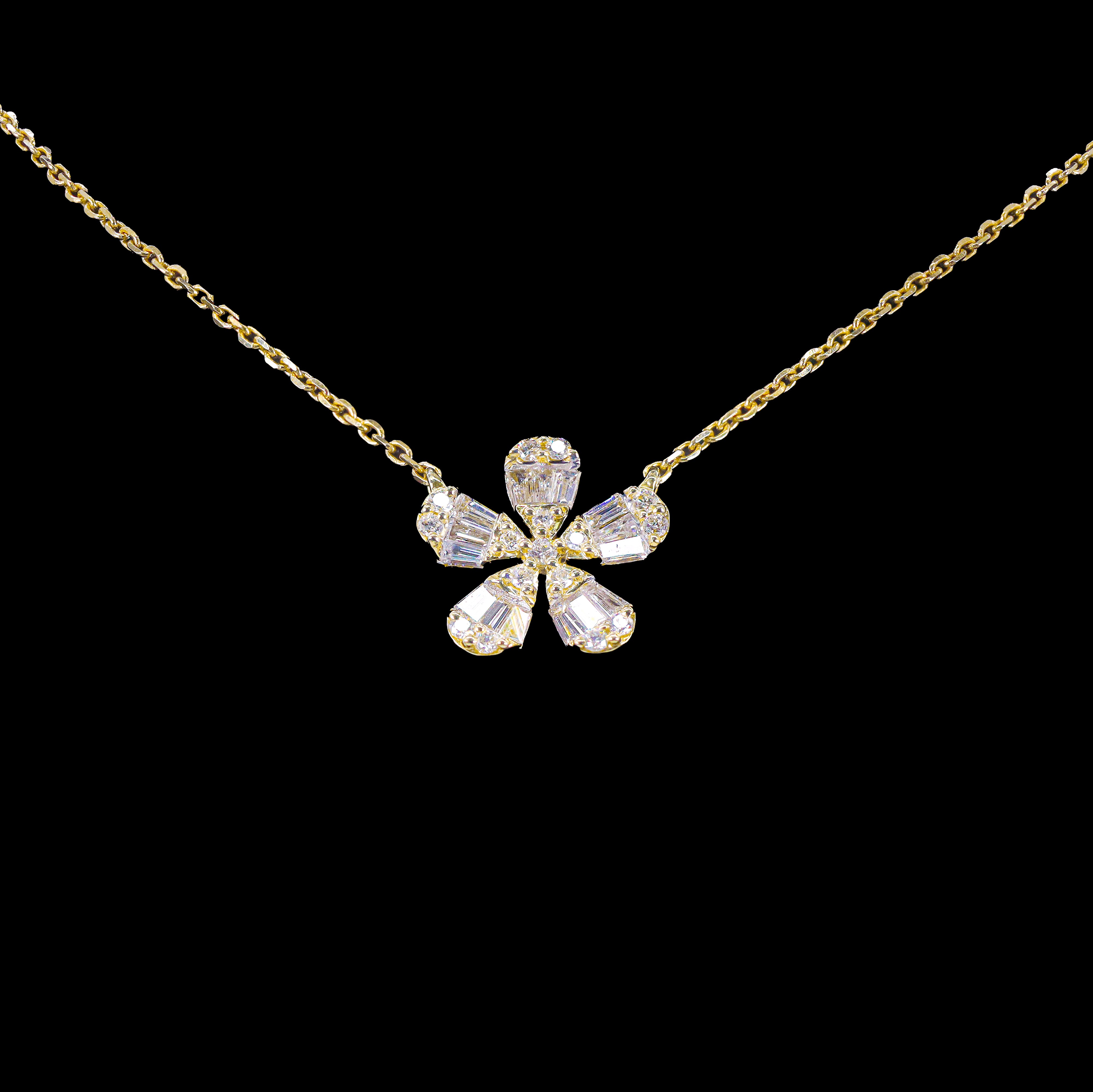 Baguette Diamond Flower Charm with Chain